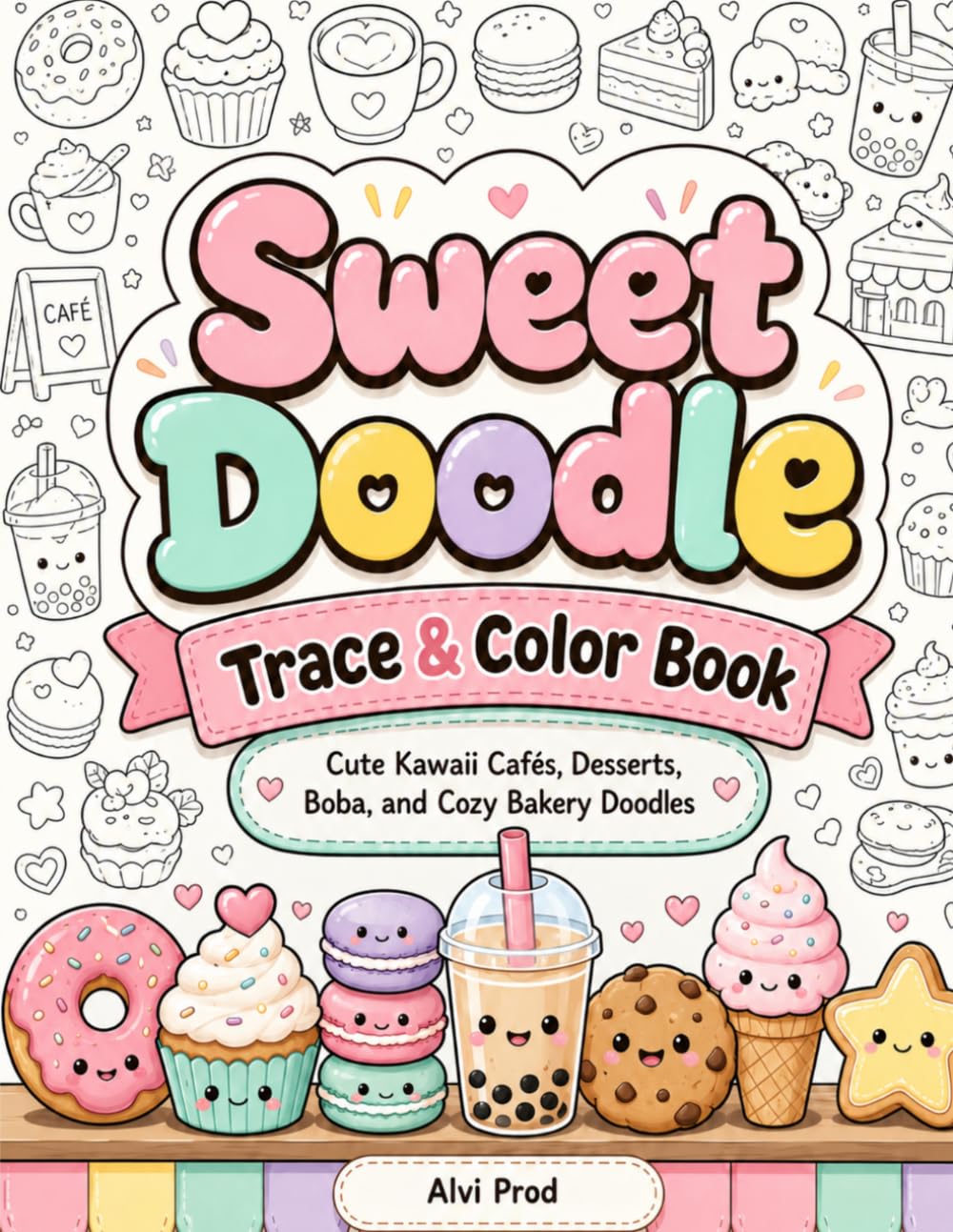 Sweet Doodle Trace & Color Book: Cute Kawaii Cafés, Desserts, Boba, and Cozy Bakery Doodles