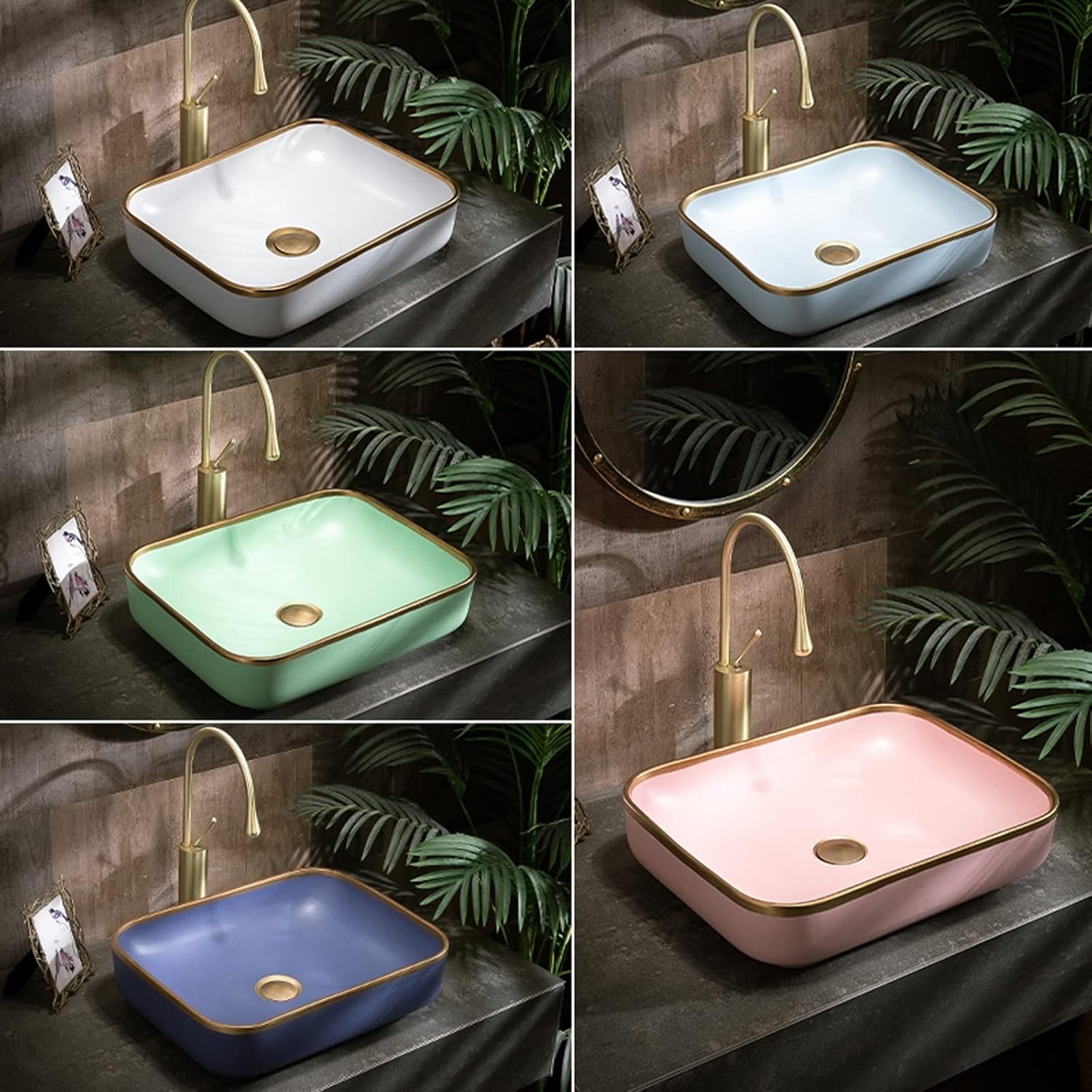 Bathroom Countertop Vessel Sink 20.4""×15.7"" Rectangular Bathroom Basin Sink Porcelain Vessel Sink Art Basin Vanity Cabinet Countertop Sink Bathroom Sinks (Color : Pink)