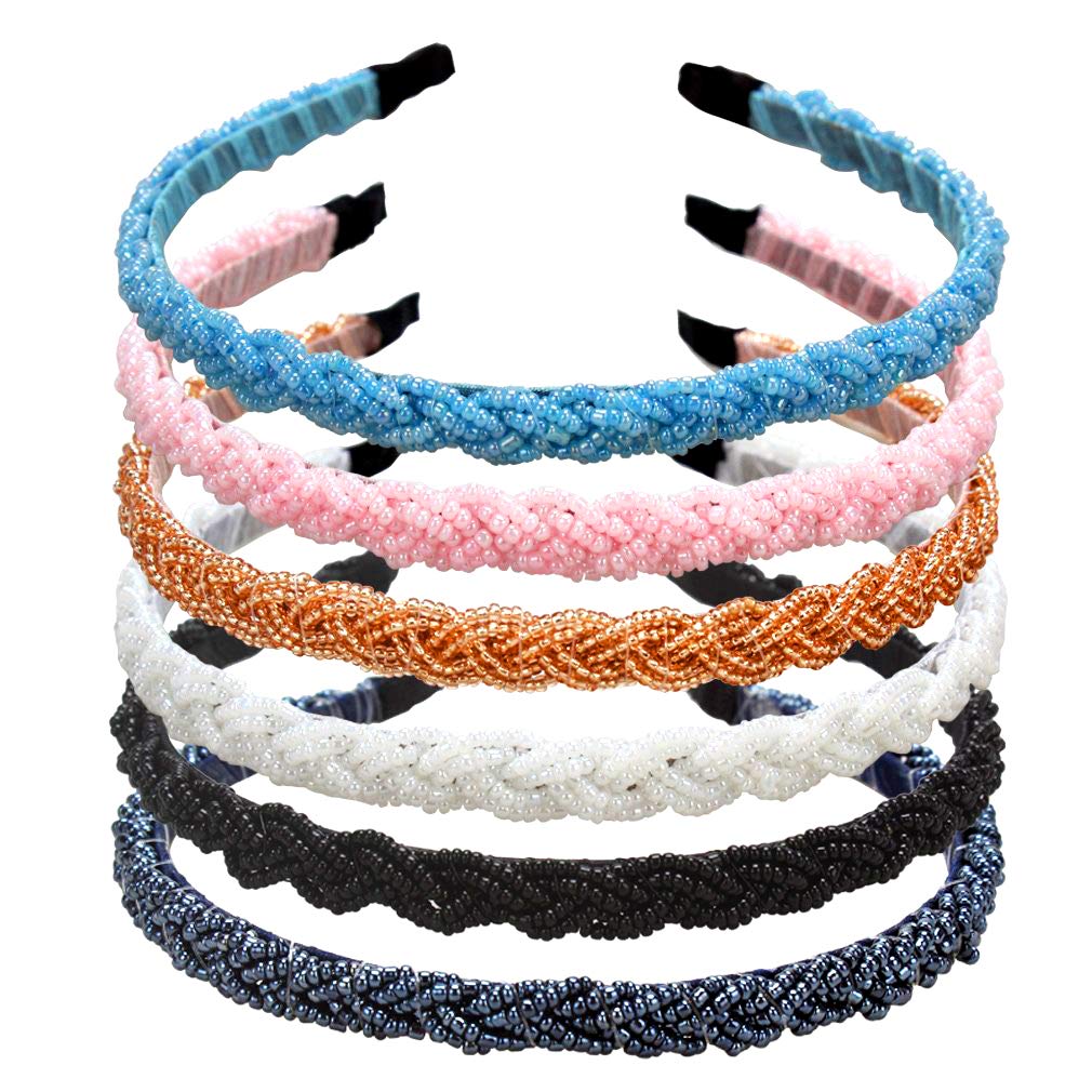 ANBALA Headbands for Women, 6 Pack Fashion Crystal Beaded Headbands Rhinestone Headbands Hair Accessories for Women Hair Hoop Hairbands Headwear