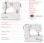Machine à coudre, Mini Machines à coudre portatives avec 12 Types de mailles,Machine à coudre électrique pour débutants, Pédale à pied électrique à double usage, Idéal pour les vêtements, les cases d'oreillers