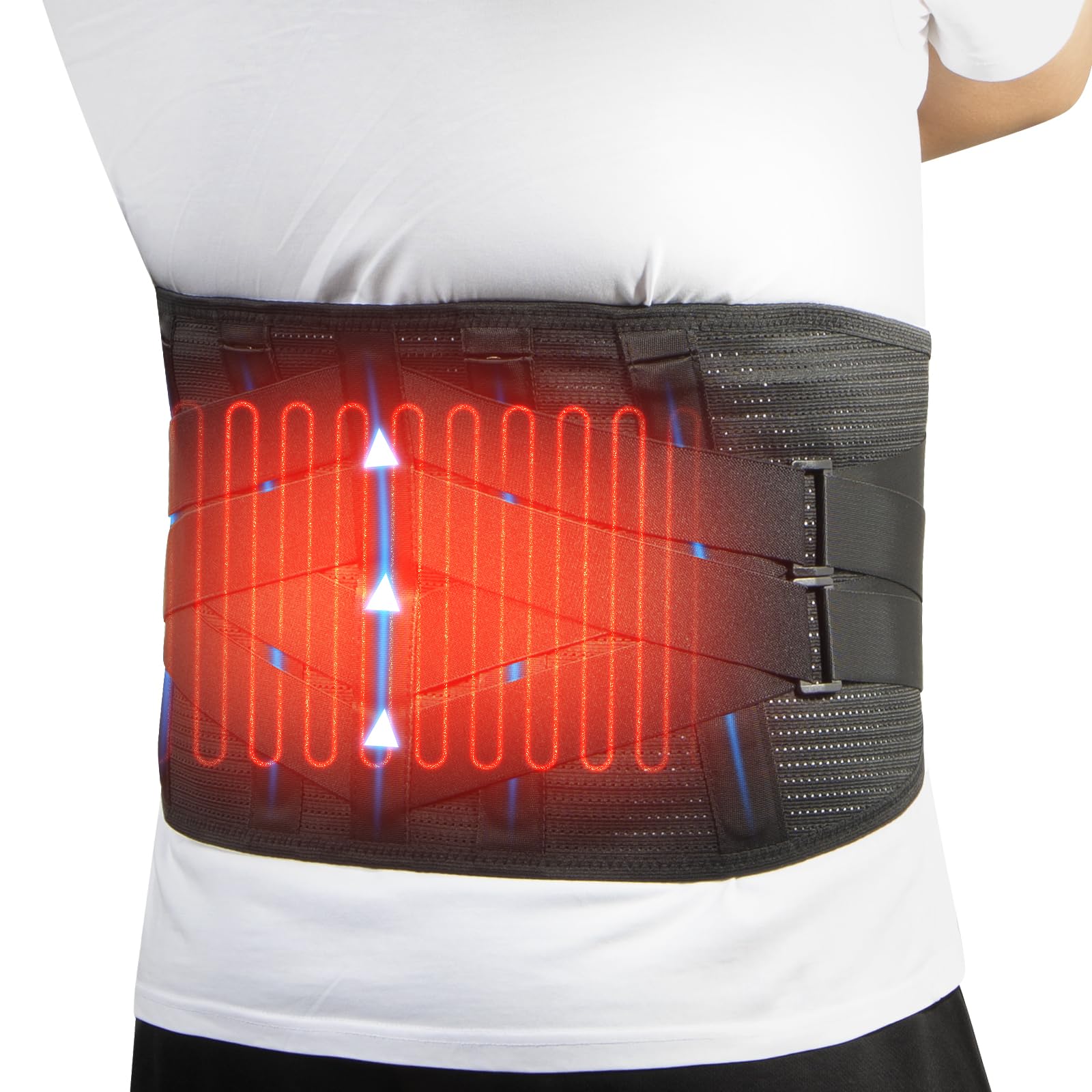 Cintura Termica Elettrica per Schiena, Supporto Lombare Riscaldato Regolabile, con Batteria da 5000mAh e Piatto Riscaldante, Ideale per Uomini e Donne, Allevia Dolori Lombari, Design Portatile