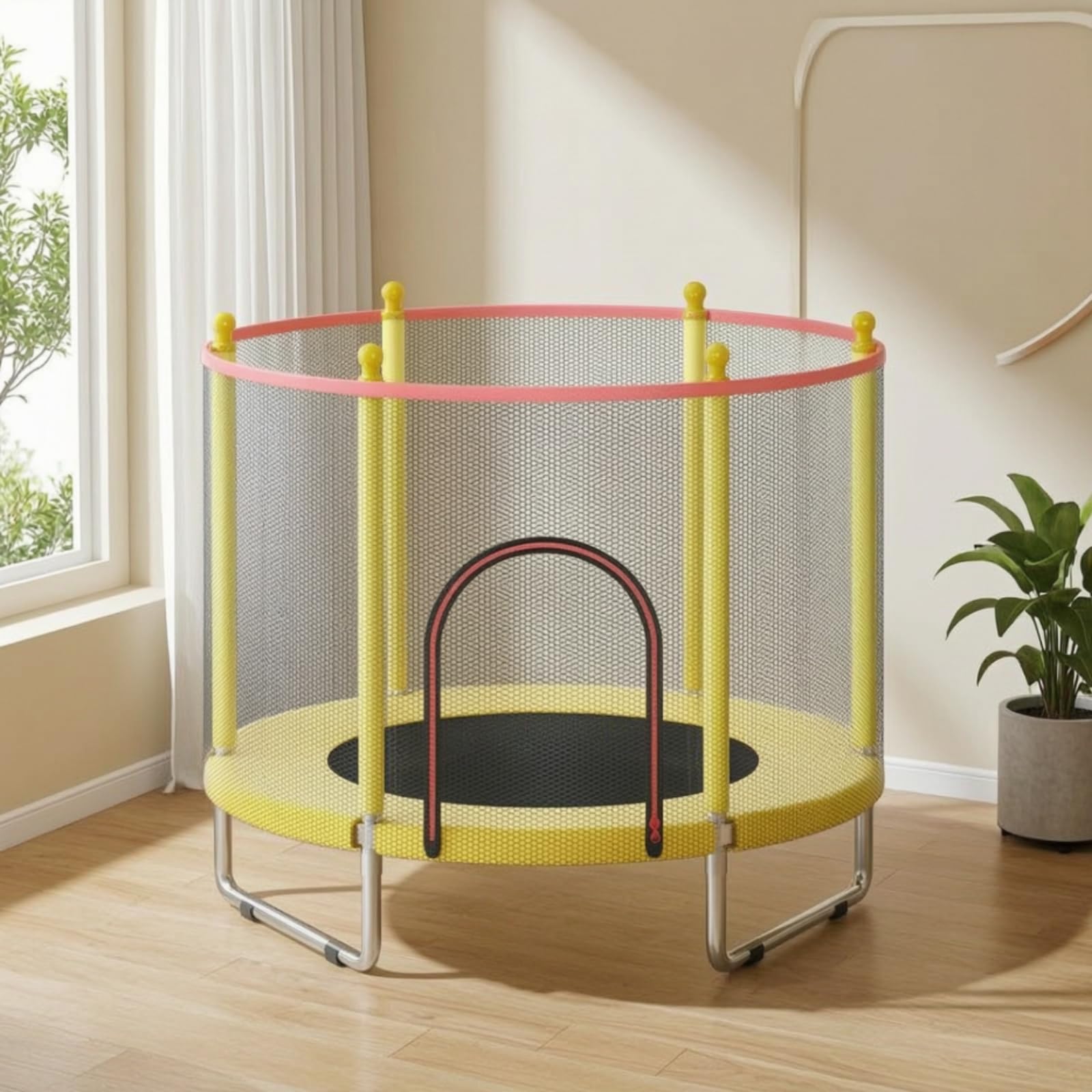 Cama Elástica Infantil Niños Mini Trampolin con Red Aro de Baloncesto Incluye Balón Pelotas Variadas Estructura de Acero Resistente Adecuada para, Azul