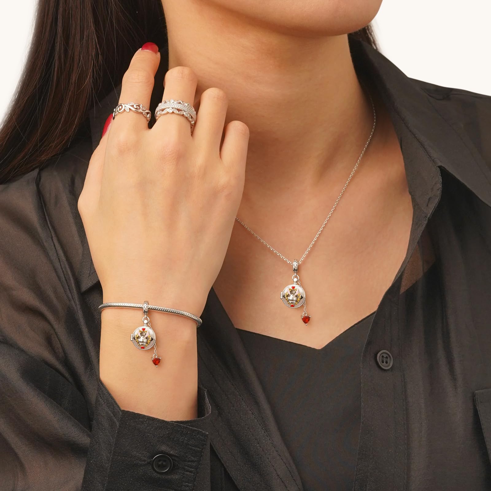 GNOCE Alicia Aventura en el País de las Maravillas Colgante Encanto Dangle, S925 Plata de Ley Charms Dangle para las Mujeres Niñas Esposa Hija, Día de San Valentín, Día de la Madre Joyas Rega
