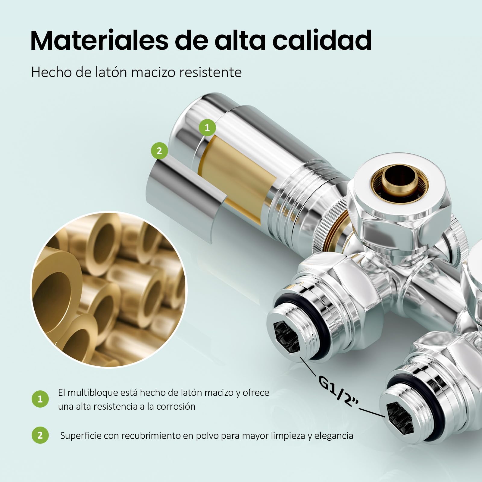 S'AFIELINA Multiblock Radiador con Válvula Termostática, Cromo 2 Pieza | Kit para Radiadores y Toalleros de Baño, Válvula de Cierre, Conexión para Tubo de Cobre 15 mm