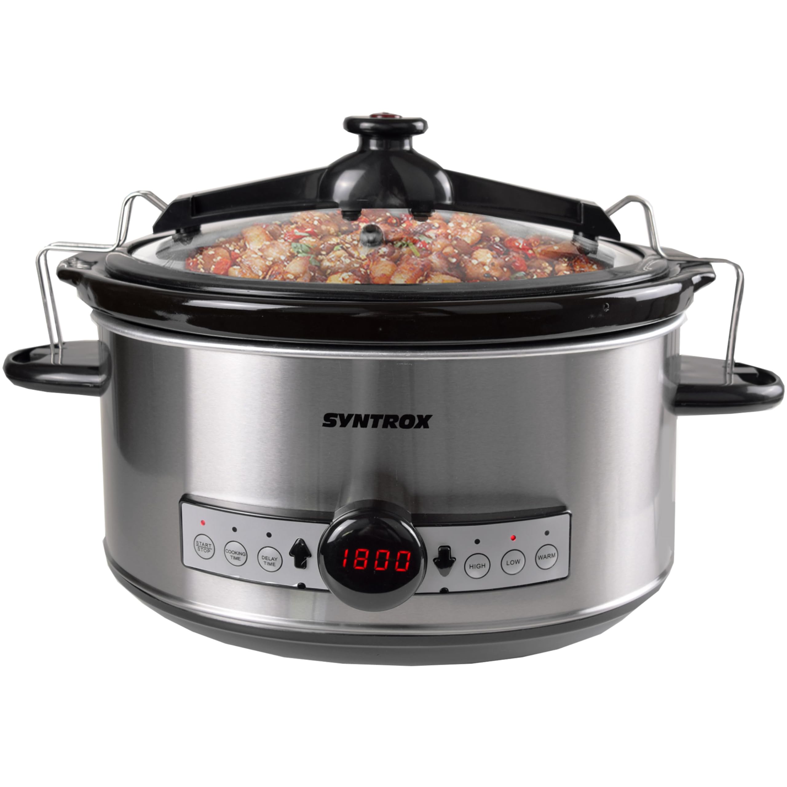 Syntrox Germany 6,5 l Slow Cooker | Schmortopf | Schongarer | Multikocher Stosax, Keramikinnentopf, Warmhaltefunktion, mit Timer, küchenzubehör, Multifunktionaler Küchenhelfer
