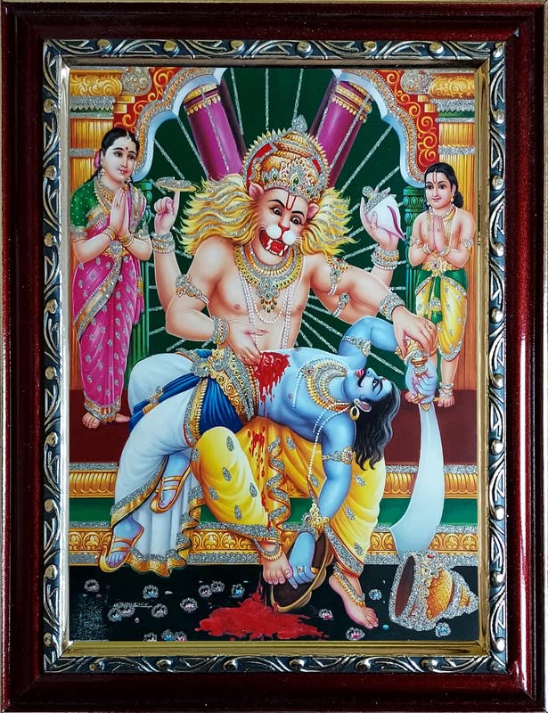 Art Lord Narasimha Swamy Religious Photo frame | Zari Shining Print ...