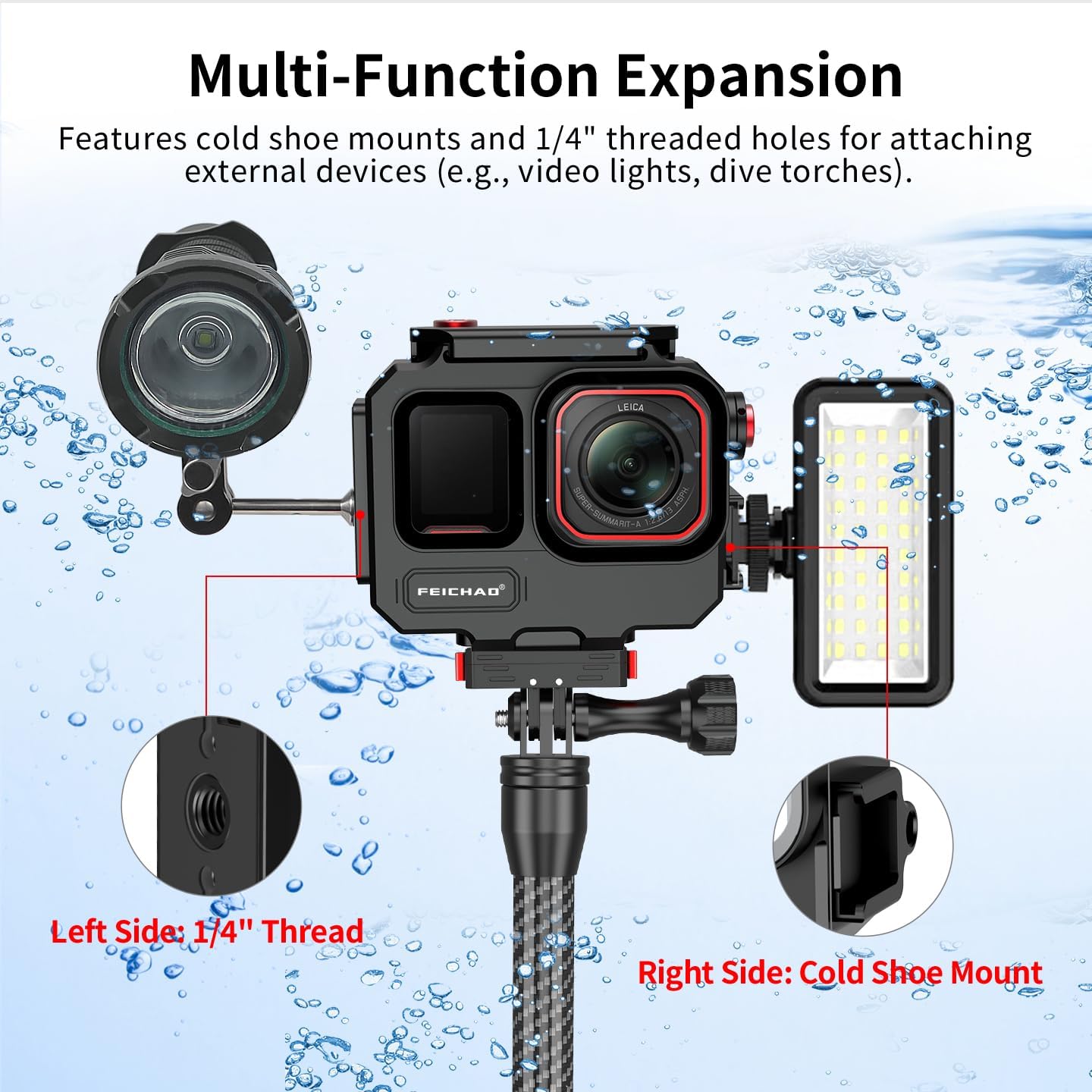 FEICHAO 262ft/80m Underwater Diving Case with 1/4 Thread, Cold Shoe Mount Compatible with Ace Pro/Ace Pro2 (Quick Release 2-Slot Mount)