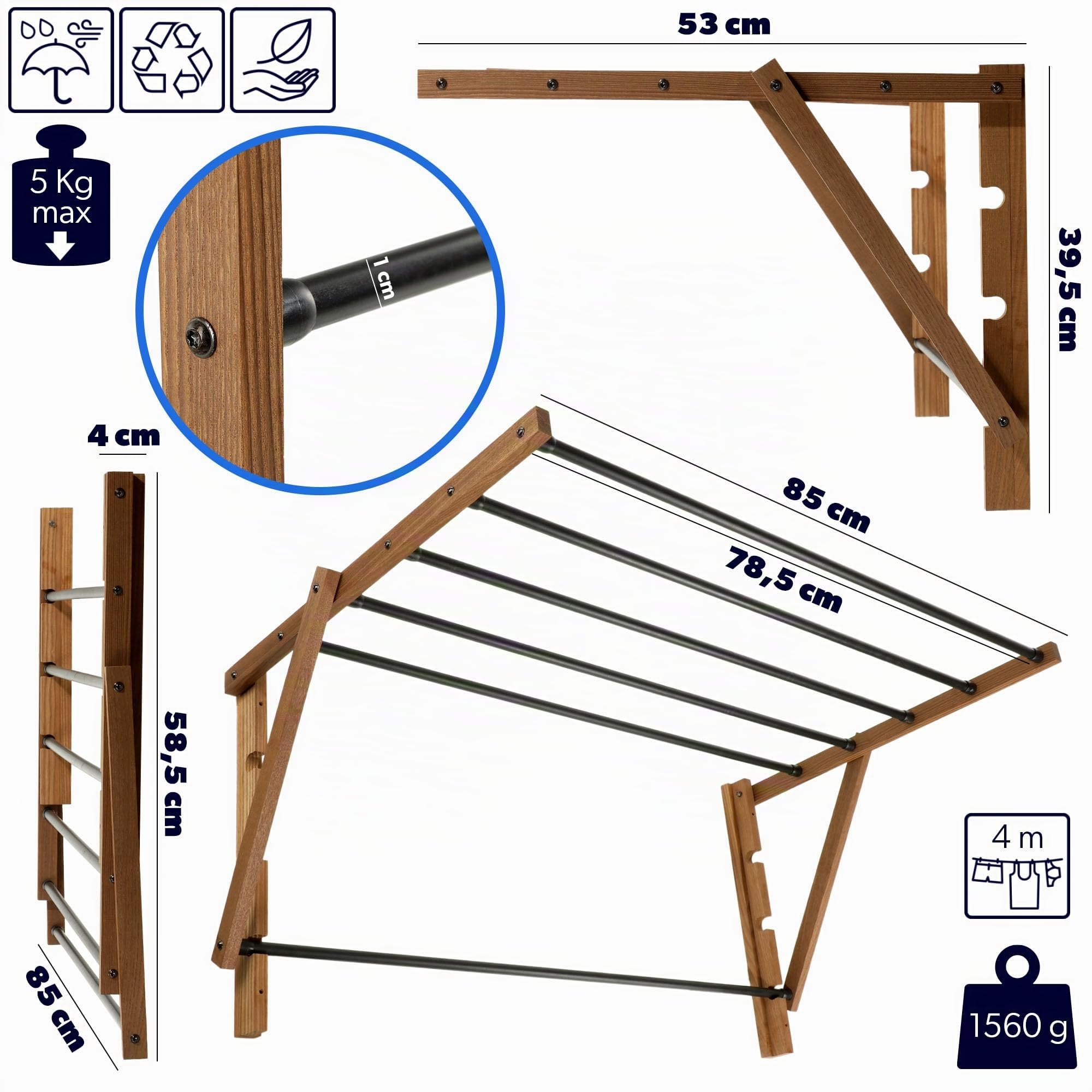 KADAX Séchoir Pliable, Entièrement assemblé, Séchoir debout extensible, Séchoir à linge à accordéon, Séchoir à linge à tour pliante (85 x 39,5 cm)