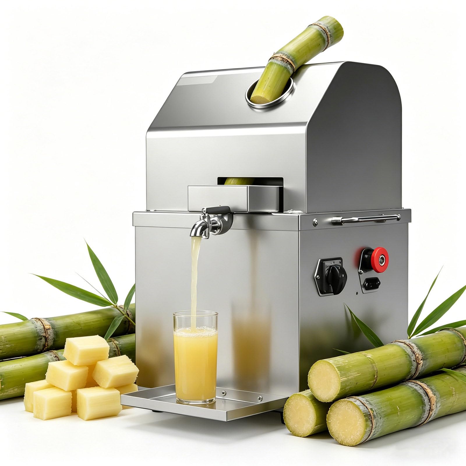GESAIDES Commercial Sugar Cane Juicer, Electric Sugar Cane Press Machine, 304 Stainless Steel 3-Roller Desktop Sugarcane Juice for Hotel, Restaurant, Super Market