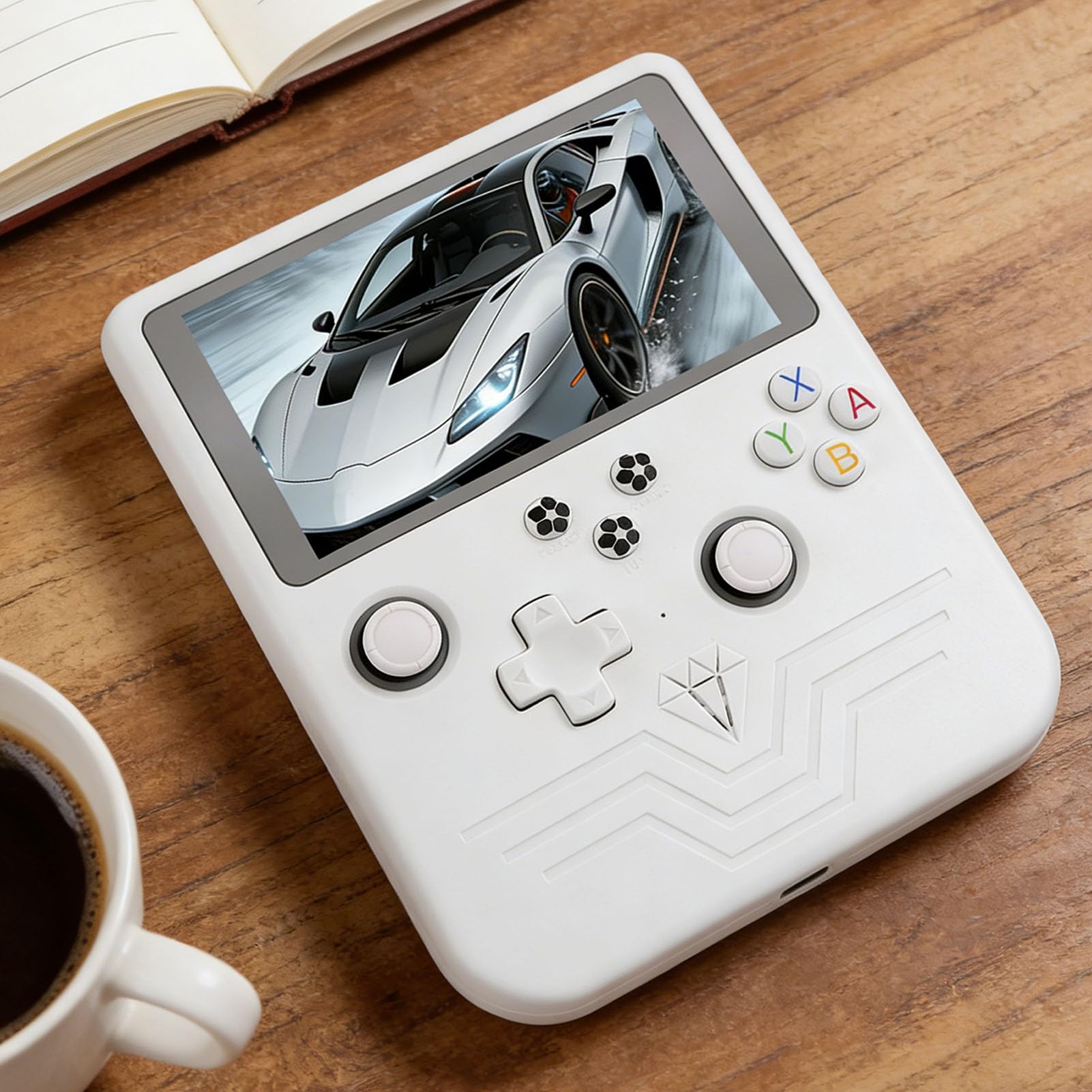 Cuifati R60MAX Retro-Handheld-Spielekonsole, 4 Zoll 1280 X 720 IPS-Bildschirm, 6000 MAh akkus und 128 GB, Eingebaut in Tausenden von 2D-3D-Klassikern, Open-Source-Linux-System, Geschenke (White)