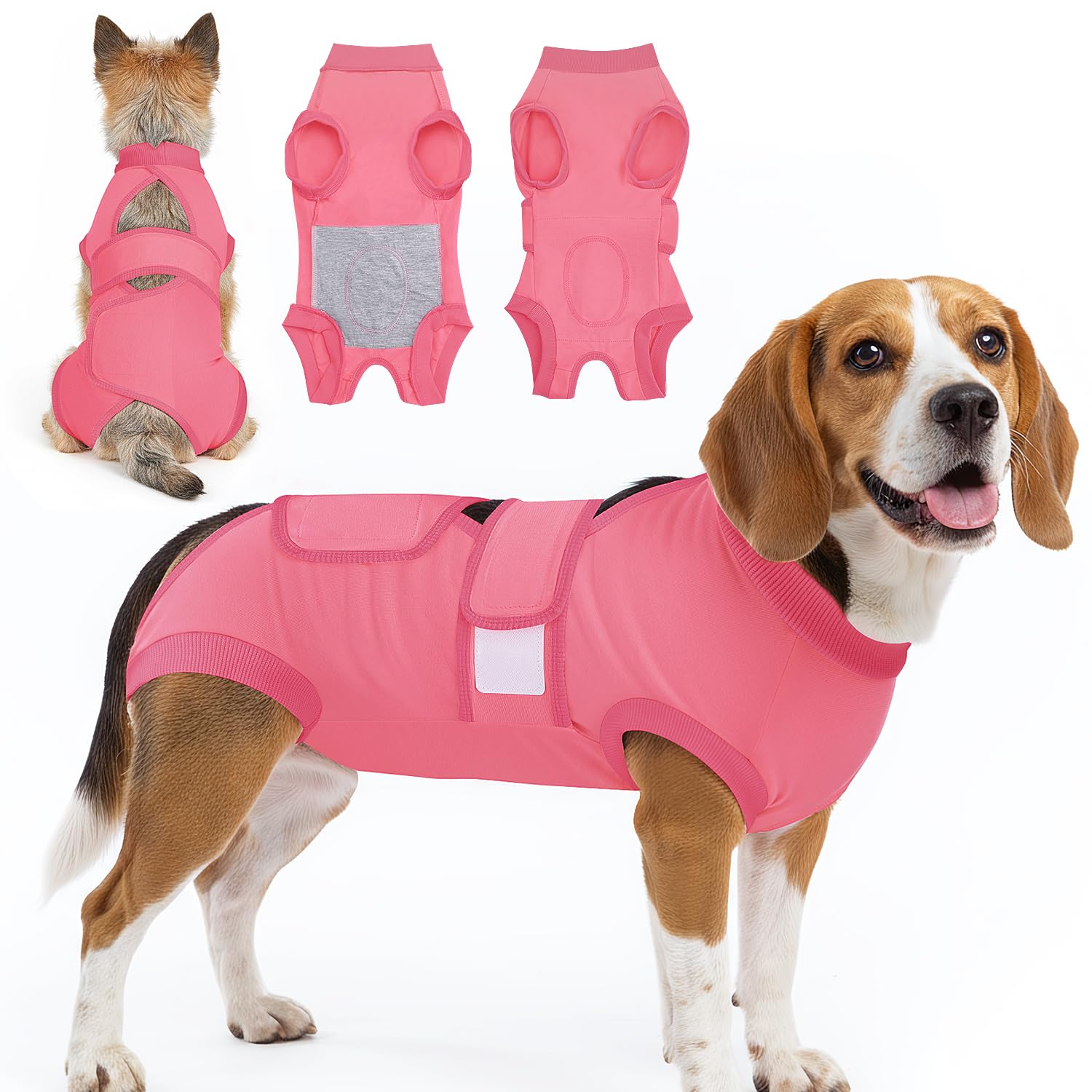 Eyein Dog Surgery Recovery Suit, Breathable Adjustable Female Male Dog Surgical Suit, Anti Licking Cone Alternative Pet Body Suit After Surgery Spay NeuterοΌPink,M)
