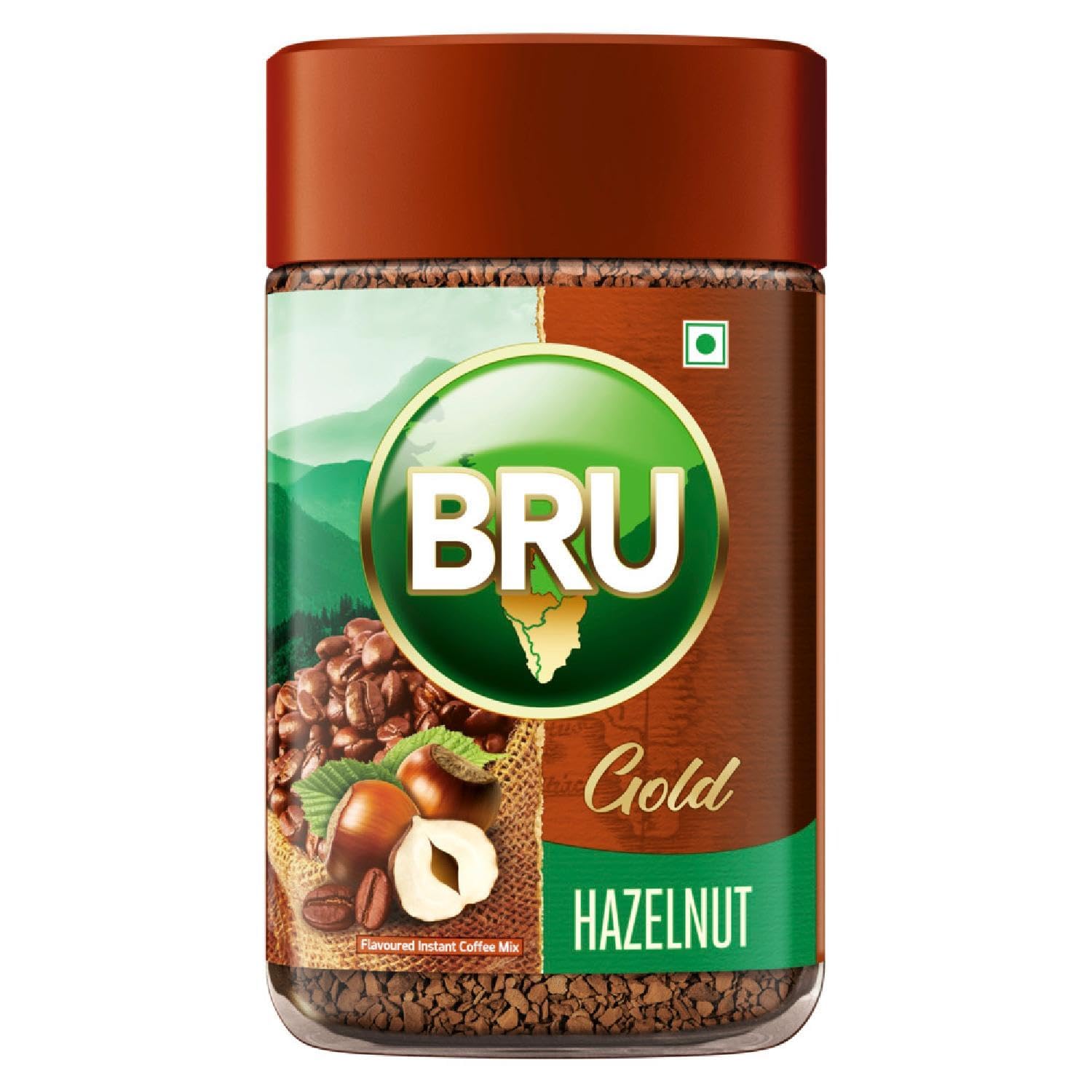 Bru Gold Hazelnut 100g | Flavoured Instant Coffee | Flavourful Twist to Your Everyday Coffee | Made with Freeze-Dried Coffee | Makes 80 cups |