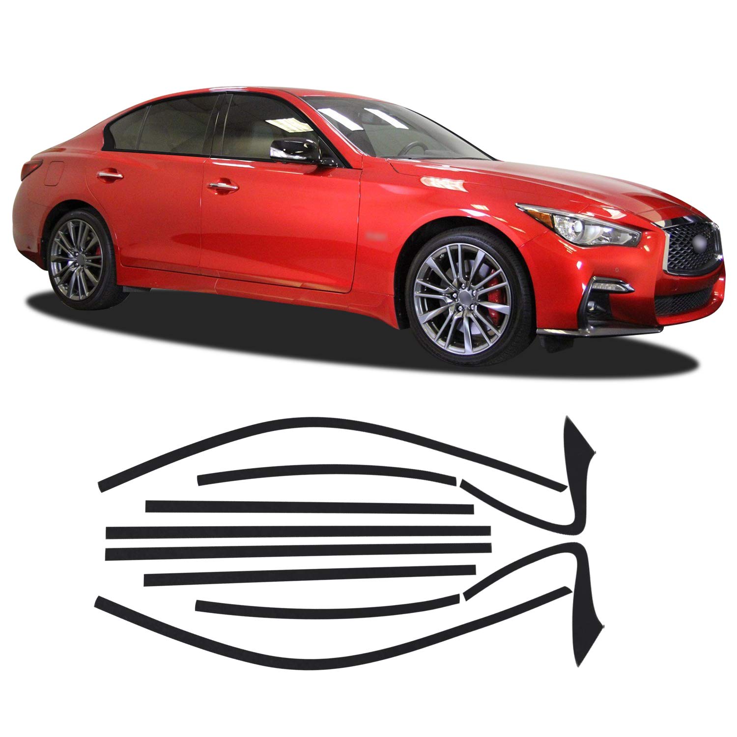 Window Trim Chrome Delete Blackout Precut Vinyl Wrap Overlay Kit Compatible with and Fits Infiniti Q50 2016 2017 2018 2019 2020 - Metallic Matte Chrome Black
