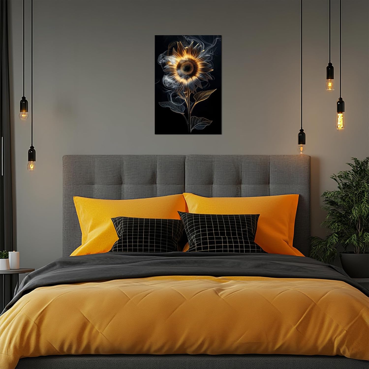 PLIDAAYO Abstract Flower Wall Art Black and Gloden Sunflower Canvas Print Painting Modern Abstract Floral Poster Picture for Living Room Bedroom Bathroom Home Decor(Flo-01,12"x18")