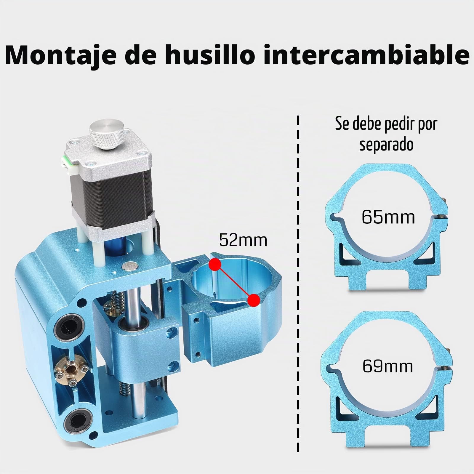 Genmitsu Ensamblaje de eje Z de aluminio V2, con montaje de motor de husillo para eje 775 y 300-500 W, soporte de eje de 43 mm y 52 mm de diámetro para máquina CNC 3018-PRO