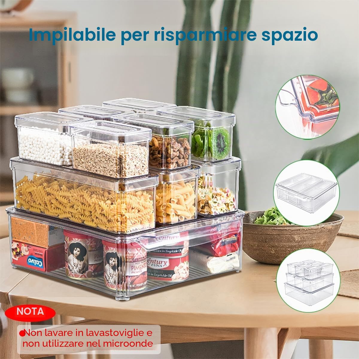KUMD Organizer Frigorifero 10 Pezzi, Transparenti, Senza BPA - Contenitori frigo con Coperchi per Frutta, Verdura e Cucina, Accessori Frigorifero
