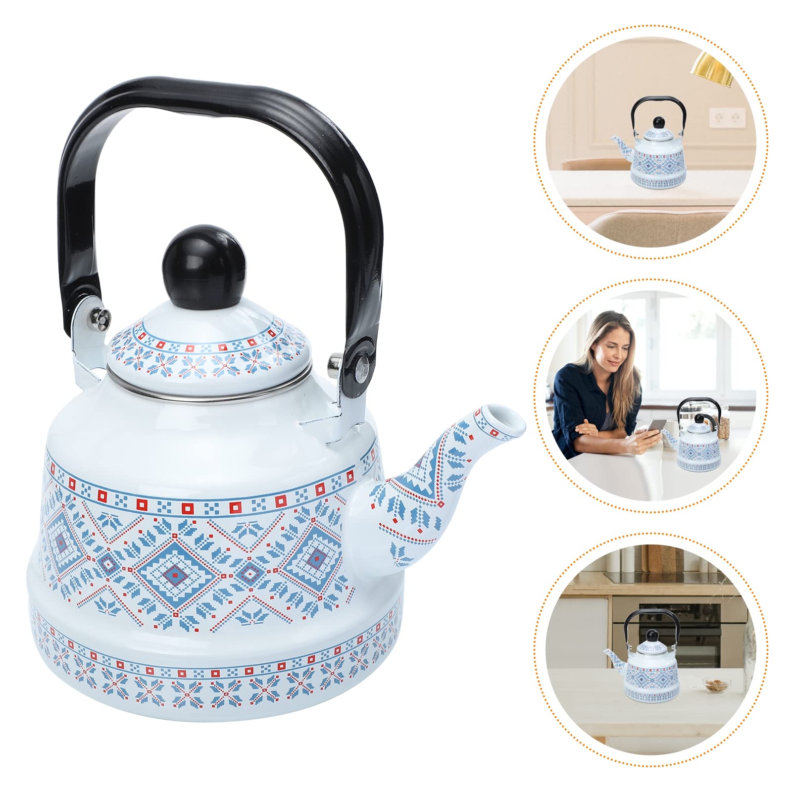 Housoutil Tetera Doméstica Esmaltada de 1.1l Cuerpo de Acero Inoxidable, Diseño Elegante y Fácil de Llenar para Uso la Casa la Cocina