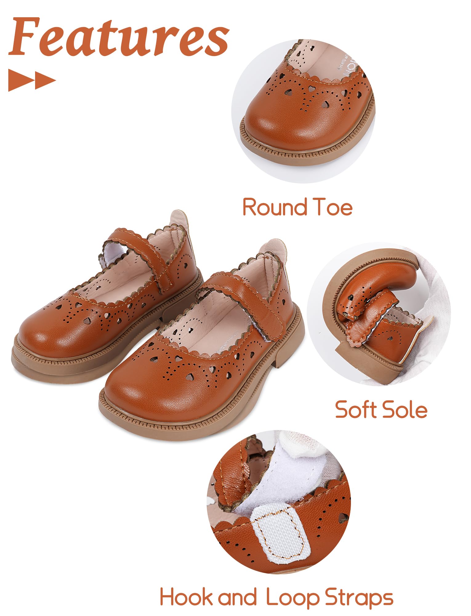 Happy Cherry Girls Hollow Mary Jane Dress Shoes Ballerina Flats for Wedding Party Flower Girl School Shoes Heart Brown 5.5