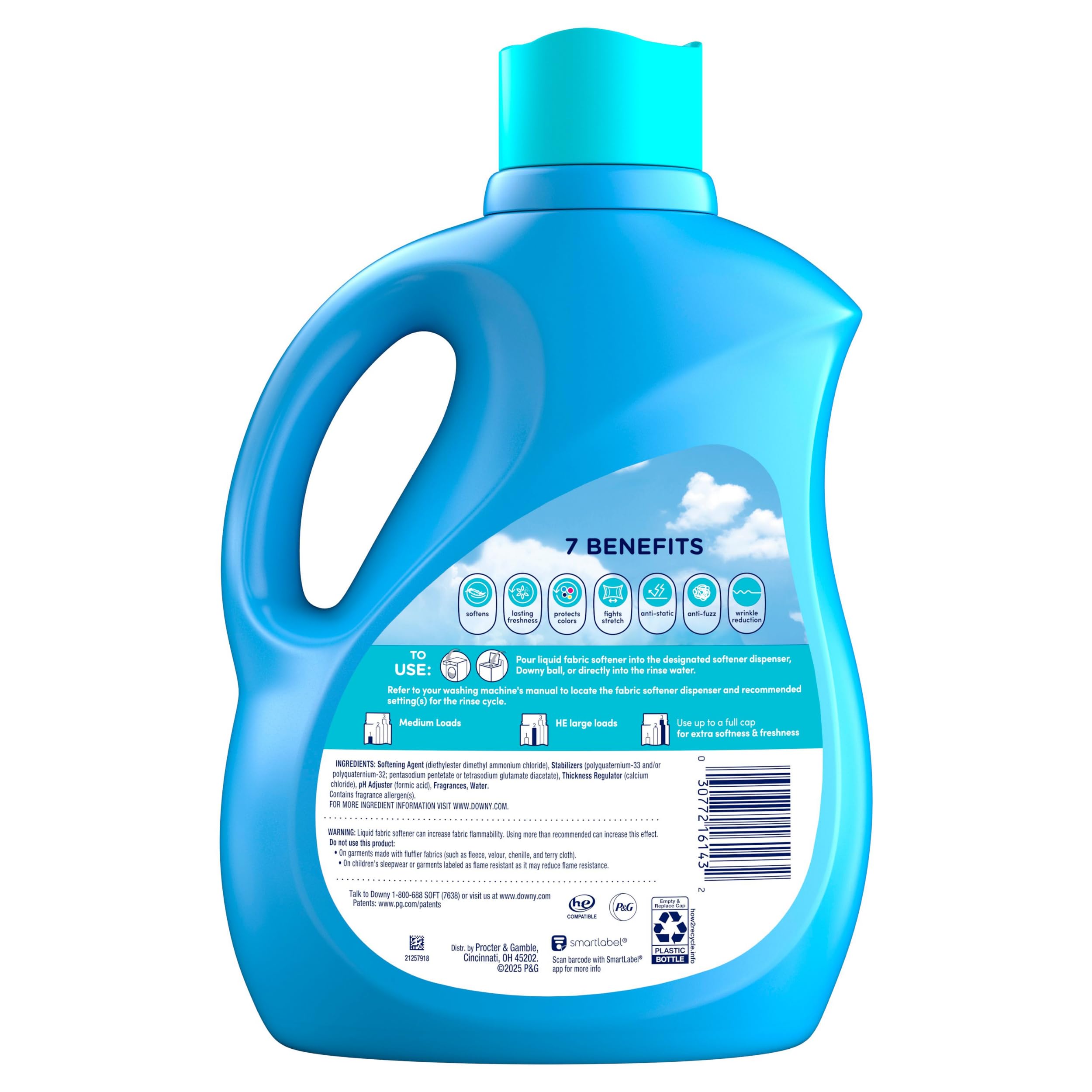 Downy Soft, 2 in 1 Soft and Fresh Liquid Fabric Softener, Cool Cotton, 100 fl oz, 136 Loads, Fabric Conditioner Liquid provides softness and freshness for fabrics