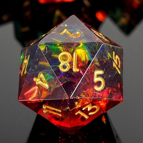 Miniatura 4 de DND - Juego de dados con bordes afilados, 7 dados facetados DND, números dorados y hermosa caja de hierro, perfecto para juegos de rol y juegos de