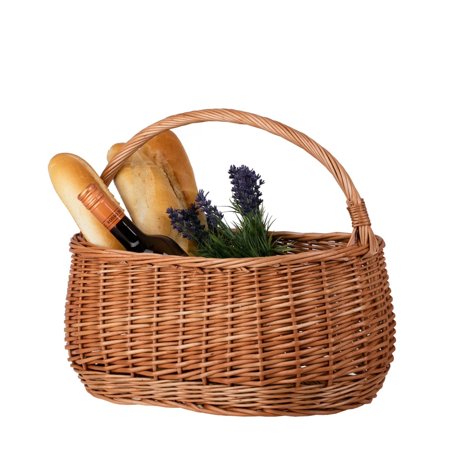 e-wicker24 Kosz na zakupy z wikliny, koszyk piknikowy, wiklinowy kosz na prezent