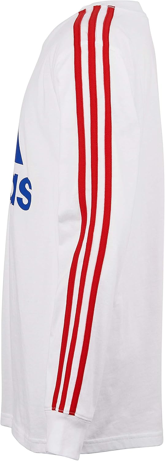 adidas Boys' Long Sleeve Cotton Jersey T-Shirt Tee X-Large Bos Stripe White