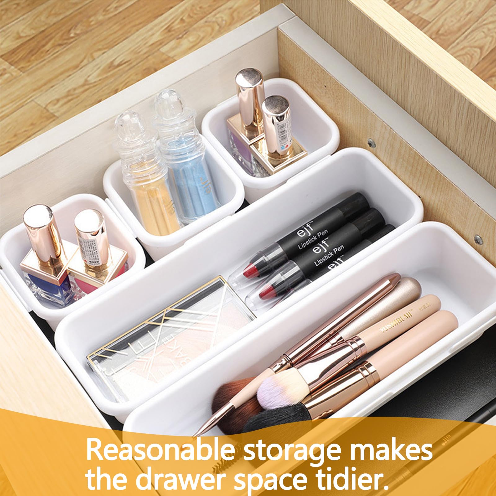 Organizer Per Cassetti A Incastro 8 Pezzi - Bianco, Divisori In Plastica Per Cucina, Bagno, Ufficio - 3