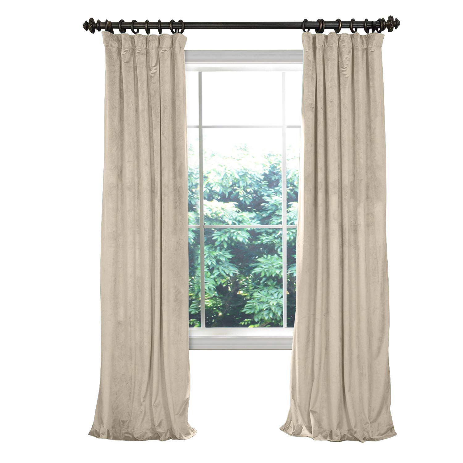 TWOPAGES 150 W x 102 L Flat Hook Room Darkening Velvet Curtain with Blackout Lining Drapery Panel For Traverse Rod Or Track, Living Room Bedroom Meetingroom Club Theater Patio Door (1 Panel), Cashmere