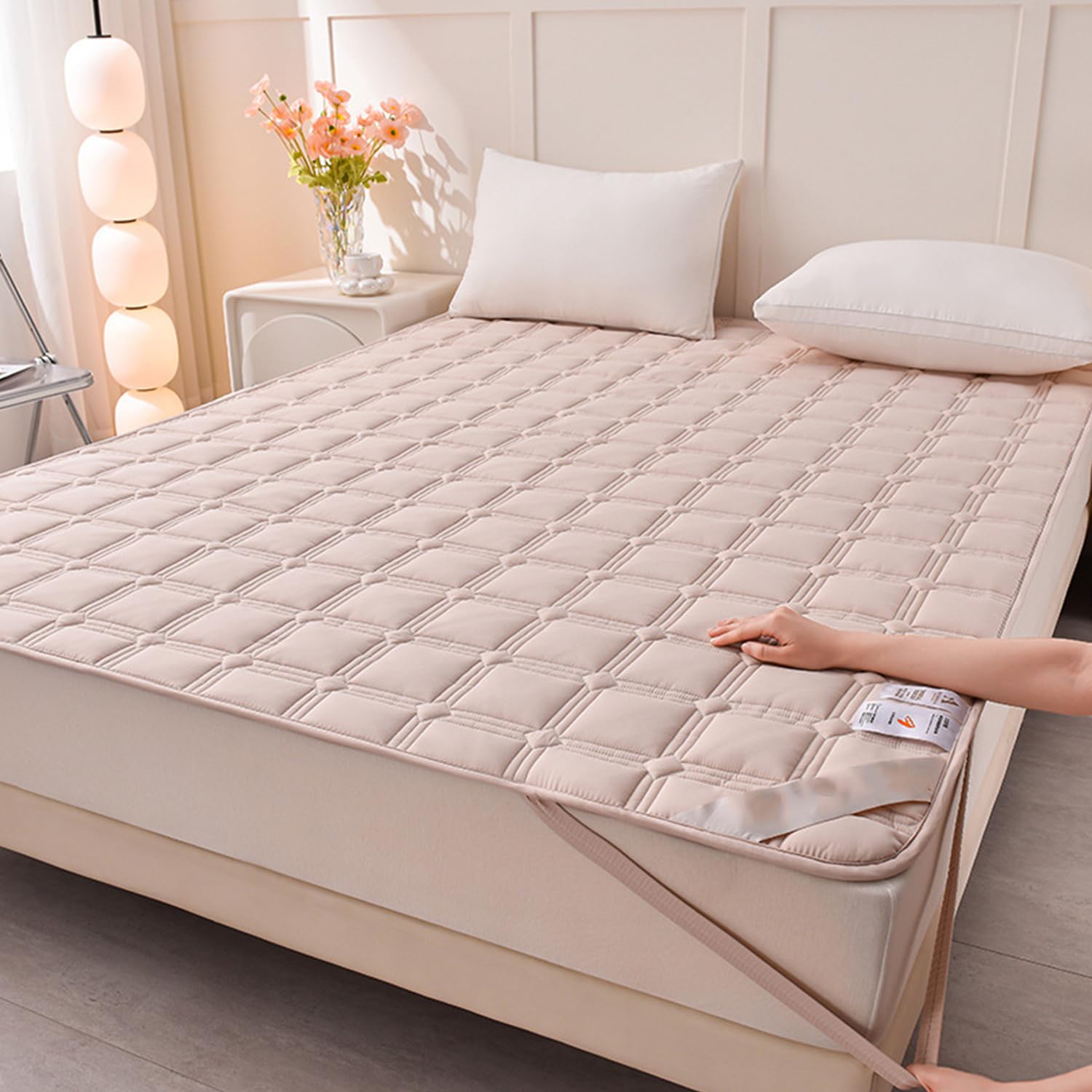 LDLCYCN ,khaki,150 * 200cm/QUEEN, Mattress Protector Cover with 4 Corner Elastic Band Thin Mattress Pad Cover