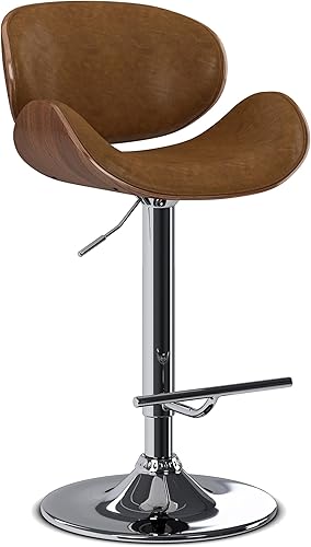 Miniatura 177 de SIMPLIHOME Marana - Taburete de bar giratorio ajustable – Silla tapizada de metal de 33 pulgadas de altura de asiento en piel sintética vegana