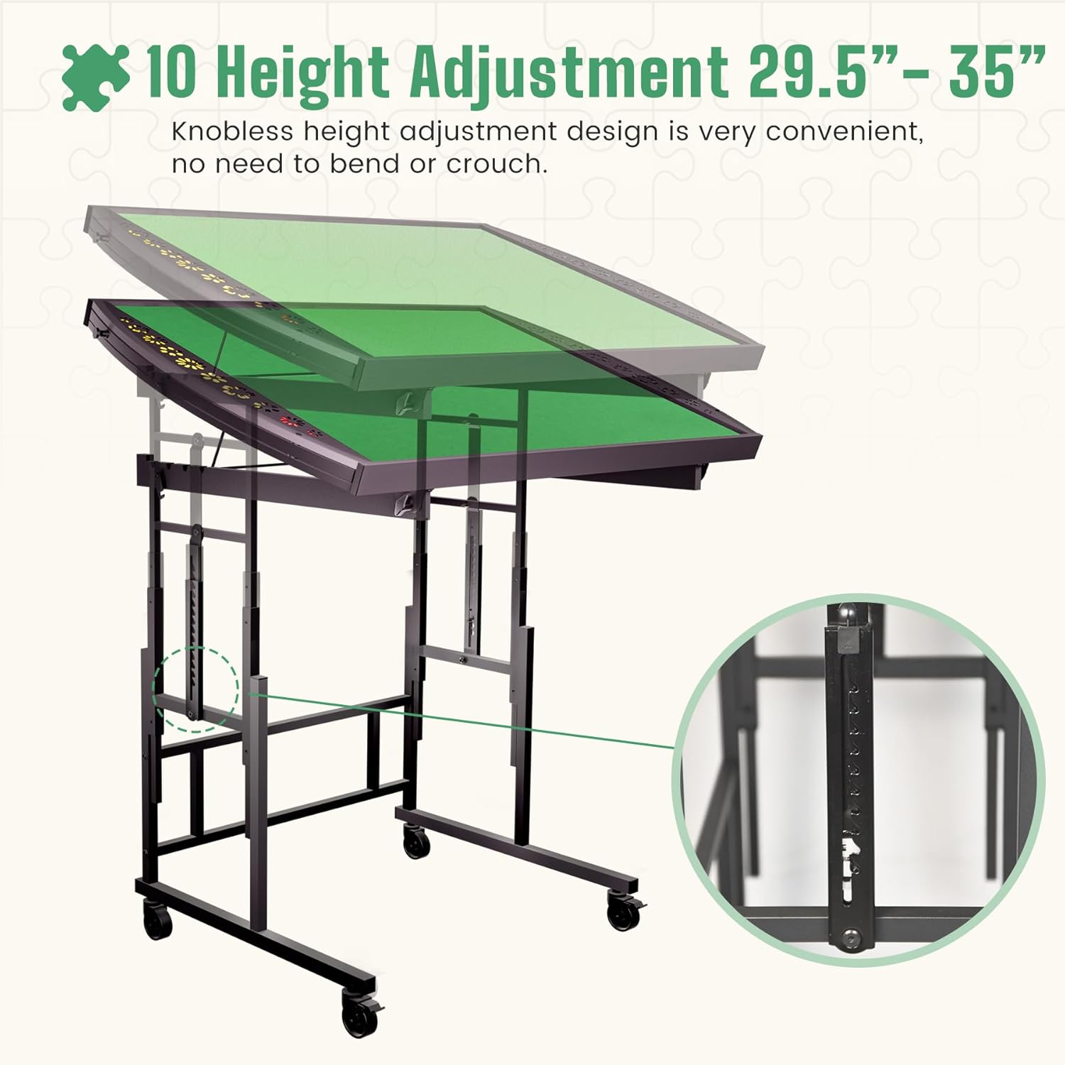 1500 pieces tilting & rotating puzzle table with 6 drawers & cover, 38.8"x24" adjustable metal puzzle table with 5 tilt angle & 10 height adjustment, portable puzzle tables with legs for adults black-c