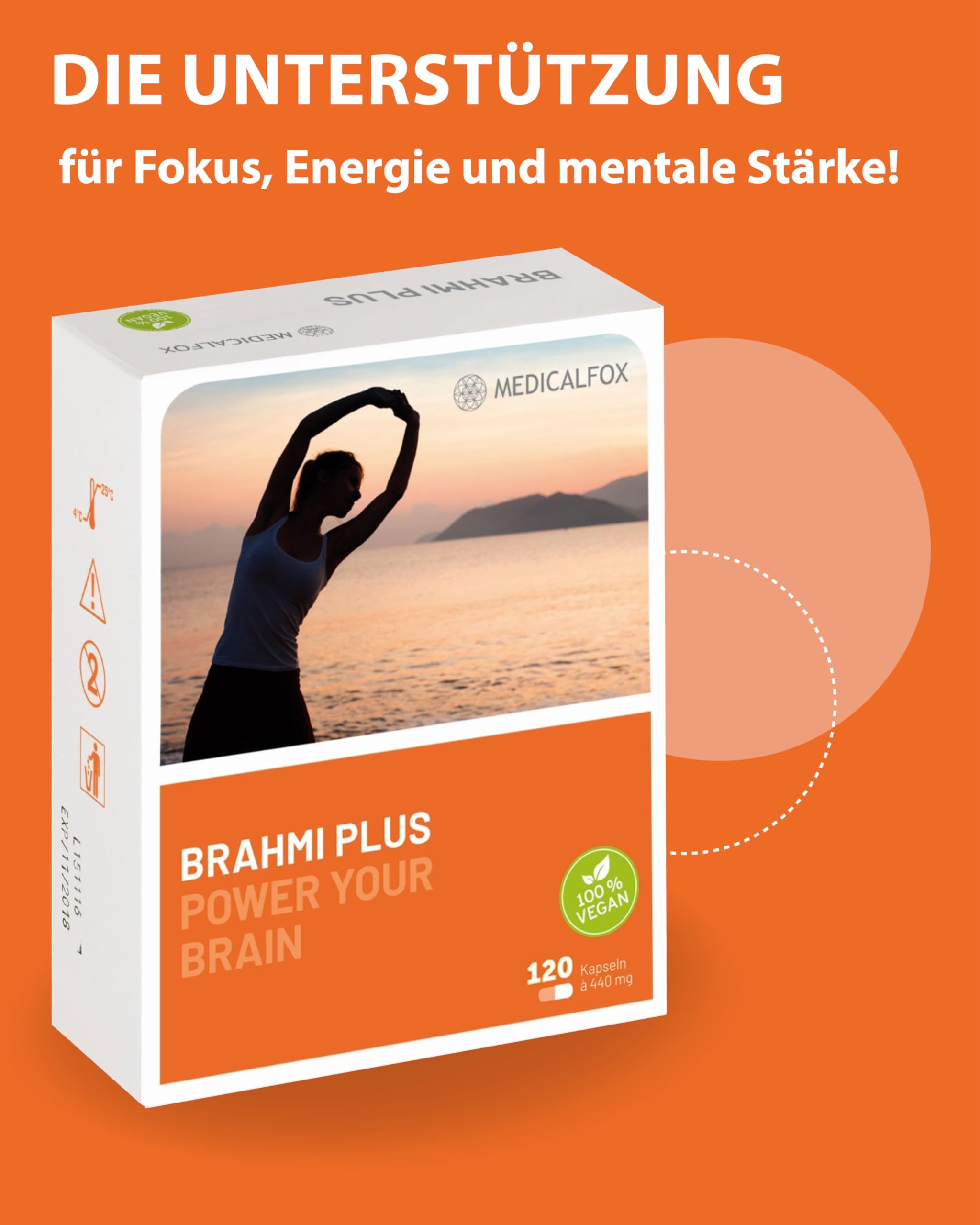 BRAHMI Plus Konzentrations- & Gehirn Kapseln für Frauen 120 Stk. vegan - Mit Vitamin B5 Pantothensäure für normale geistige Leistung, Mit Brahmi, Ginkgo, Gojibeere & Zink