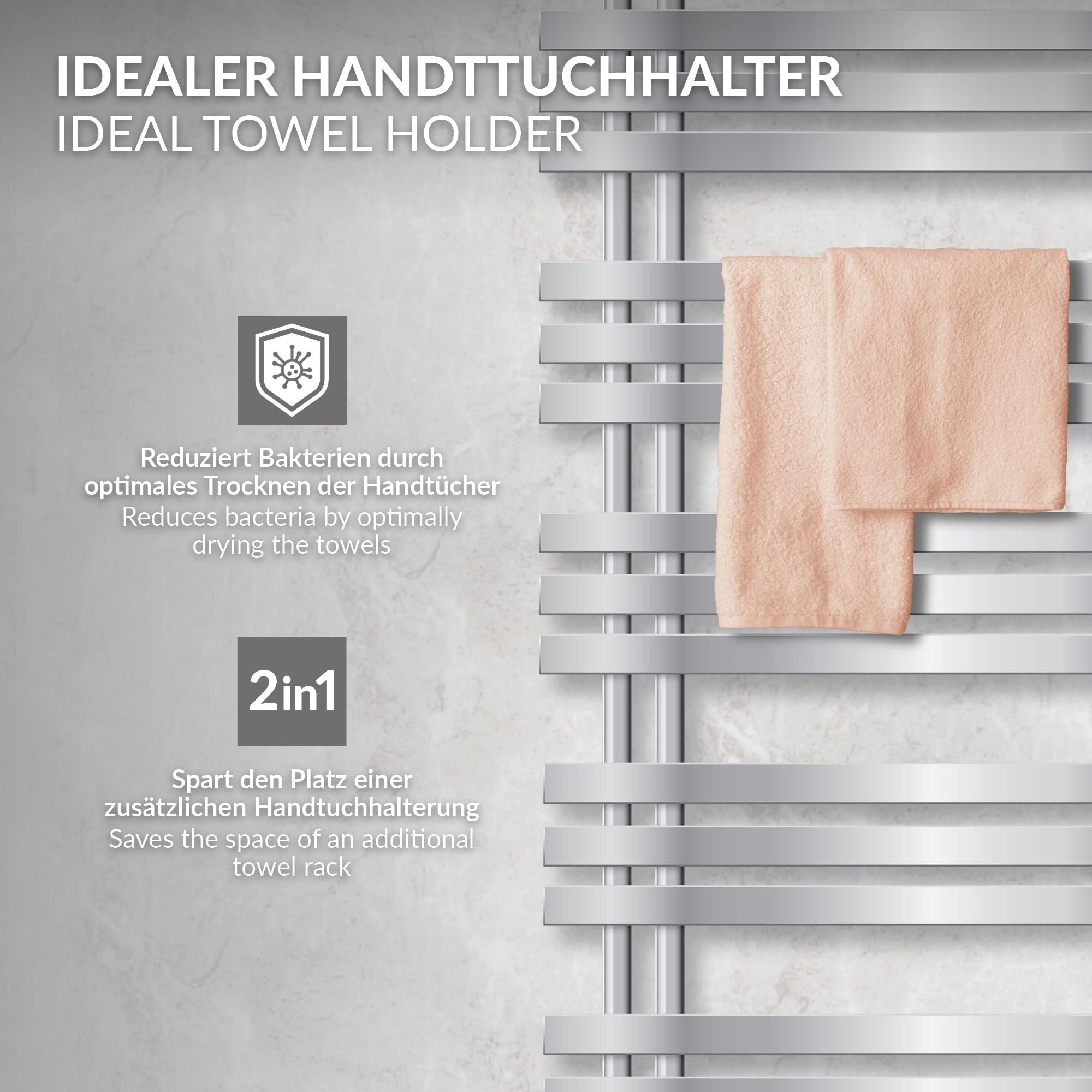 ECD Germany Radiatore da Bagno a Pannello Iron EM Design Scaldasalviette - 500x1200 mm - Cromato - Radiatore Scaldasalviette Asciugabiancheria 500x1200 mm