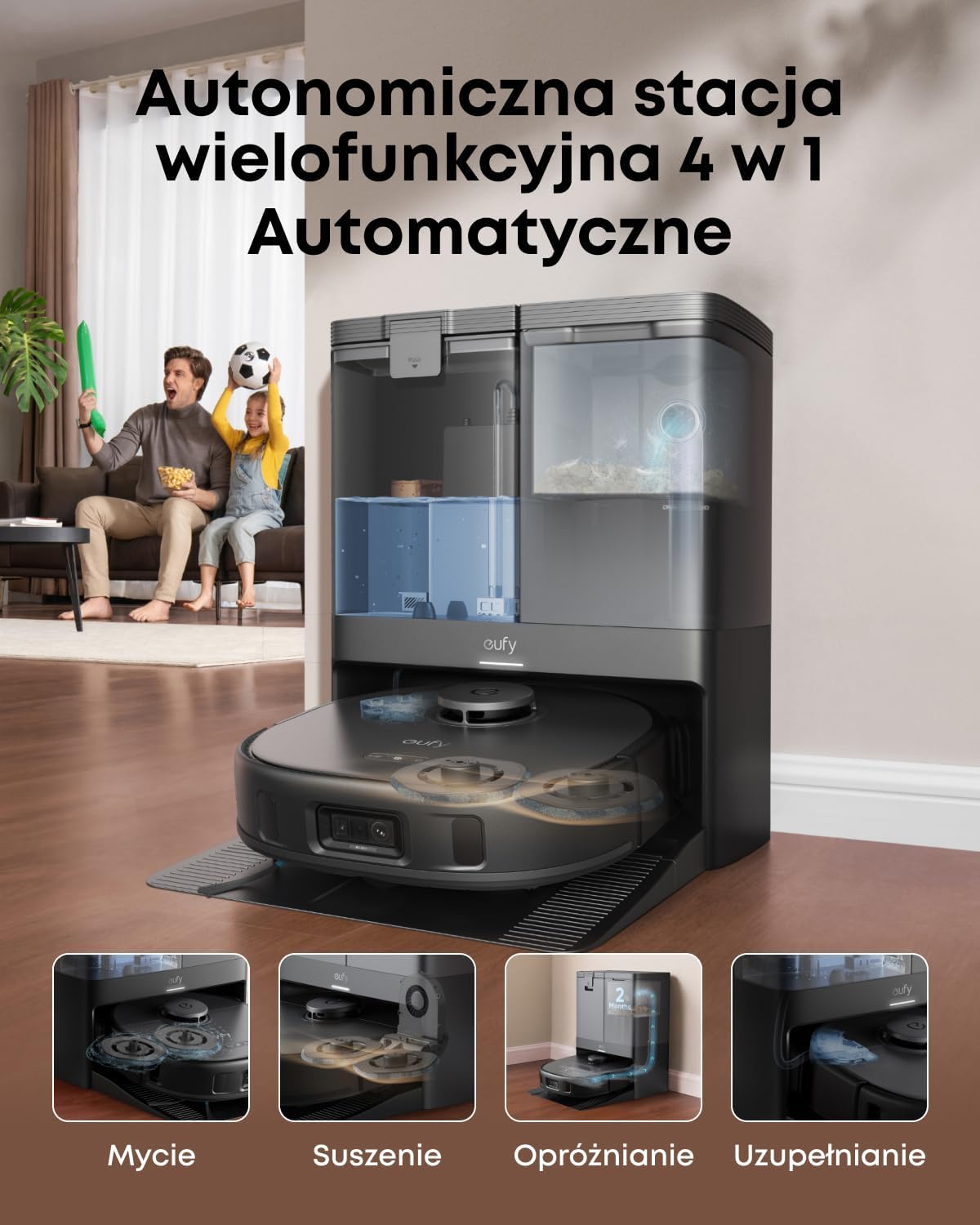 Robot odkurzający Eufy X10 Pro Omni z systemem MopMaster 2.0 (8000 Pa), technologią inteligentnej nawigacji iPath, automatycznie opróżniającym się zbiornikiem na kurz o pojemności 2,5 l(odnowiona)