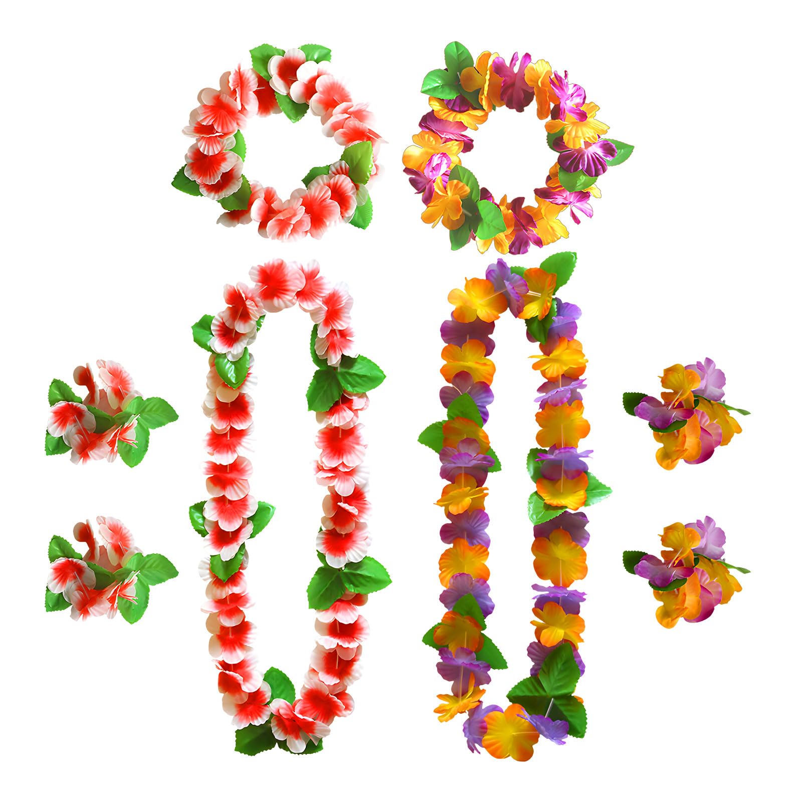 Hawaiian Garland 2 Sets, Hawaiian Fancy Dress, Leis for Luau Party, Beach Party Favors for Adults, Summer Beach Vacation,Theme Party Decorations