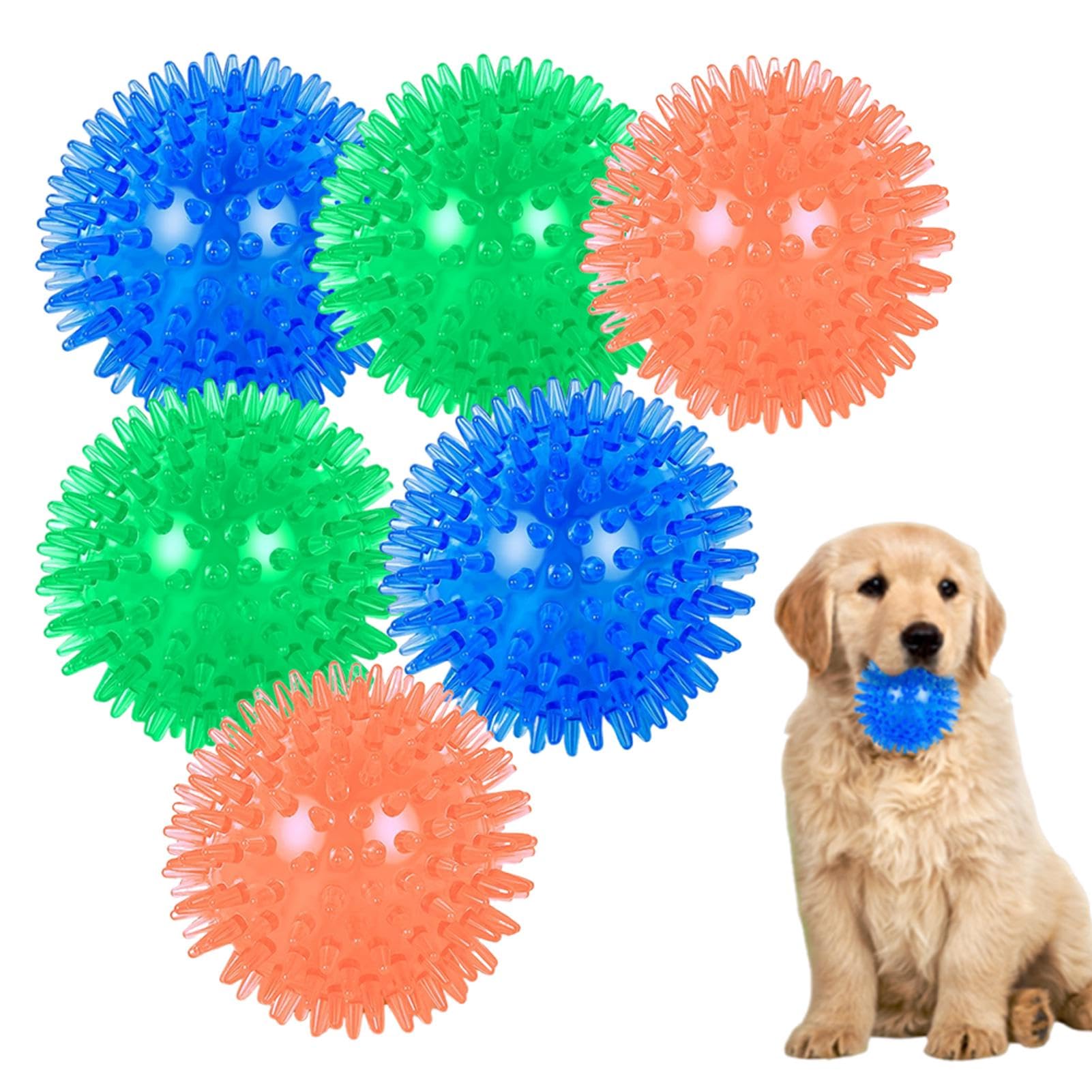 Libenxue 6 Pack Squeaky Dog Toy Balls, High Bounce Rubber Spike Small Dogs Ball for Puppy Rubber TPR, Puppy Teeth Cleaning Toys for Small Medium Dogs