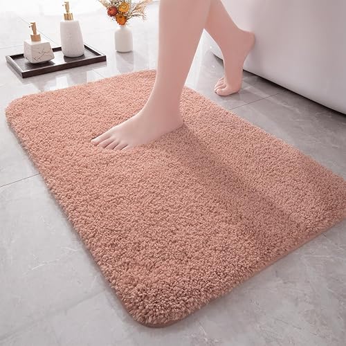 YIHOUSE Alfombra de baño de microfibra gruesa suave lavable a máquina antideslizante absorbente de 17 x 24 pulgadas color rosa albaricoque