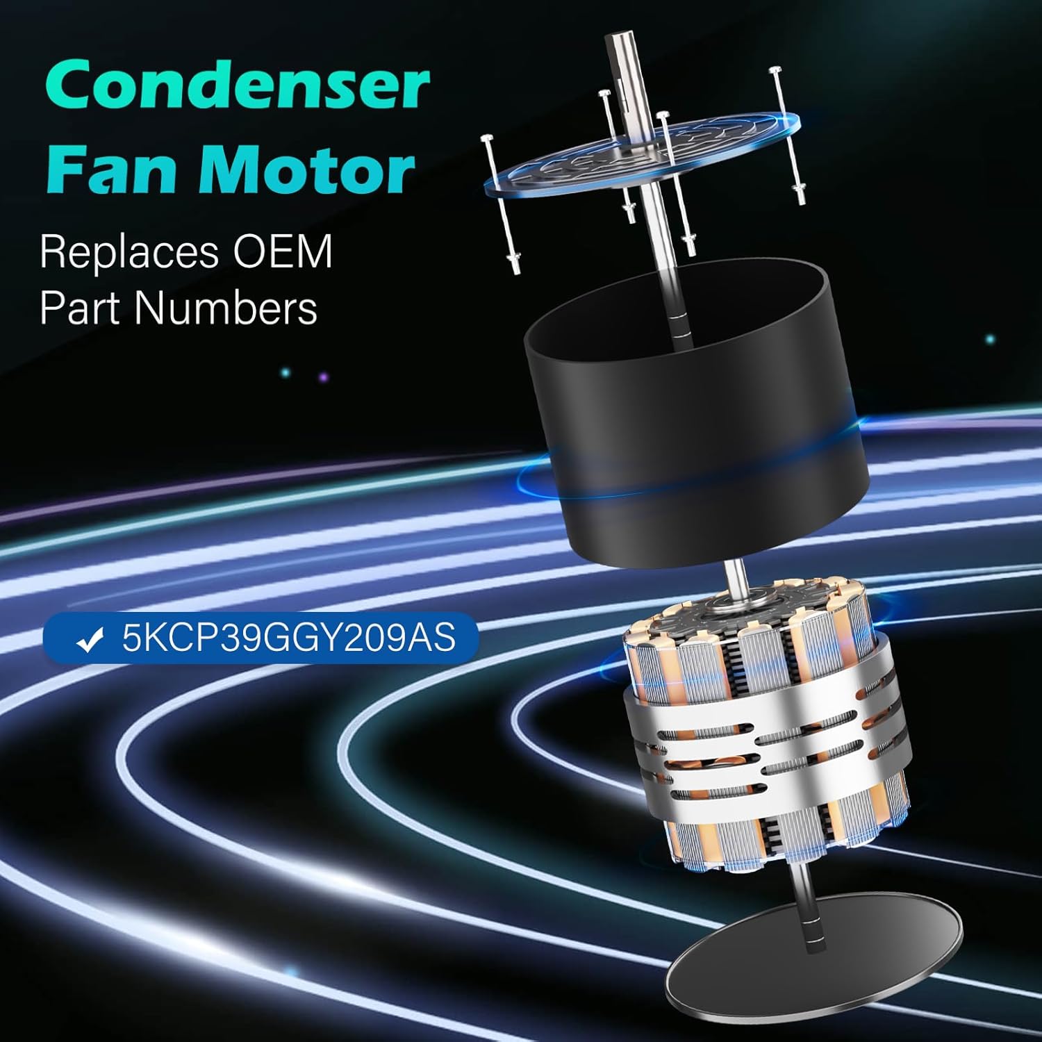 5KCP39GGY209AS 1/3 HP 230V 1057 RPM Condenser Fan Motor, Reversible CW/CCW, Genuine Replacement K55HXGDD-8119,1085926, Upgraded Aluminum Housing, Durable Energy Efficient HVAC AC Motor
