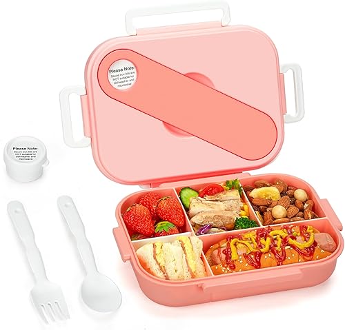 Glotoch - Lonchera Bento rosa para adultos y niños, 5 compartimentos, apta para microondas, lavavajillas y congelador, perfecta para el trabajo, la