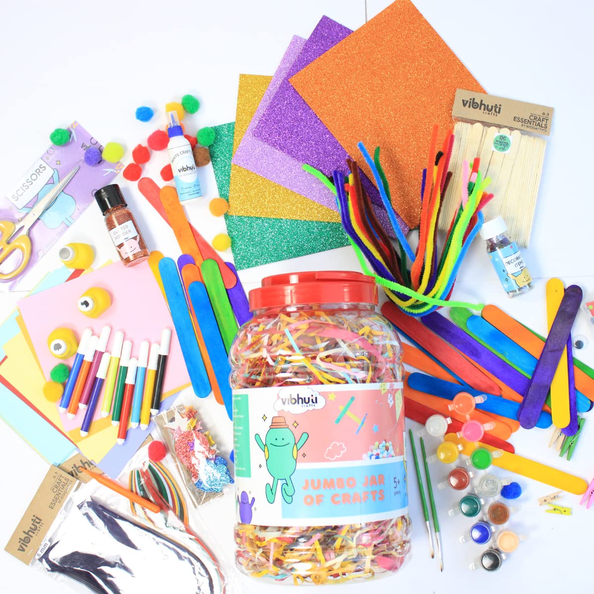 IEIDidactics Jumbo Craft Jar - 500+ Crafts Materials, 50 Engaging Activities for Ages 5 and Up - All-in-One Craft Kit