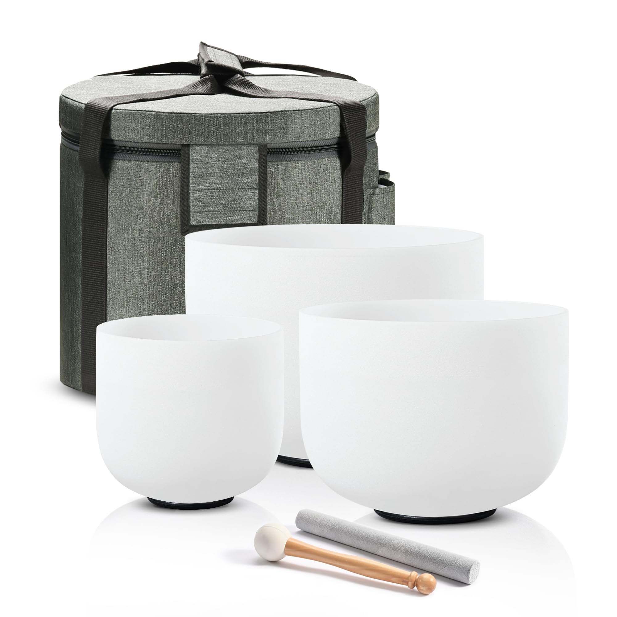 CVNC Set von 3 Singbäuchen 440Hz 6" A-Ton 8" F-Ton und 10" C-Ton Schimmernder Chakra-Quarz Kristall Singbäuche mit Tragebeutel für Klangheilung und Meditation