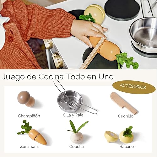 Miniatura 2 de Tiny Land Juego de cocina, juego de cocina para niños, cocina para niños pequeños con corte de alimentos, juegos de cocina de madera para niños, el