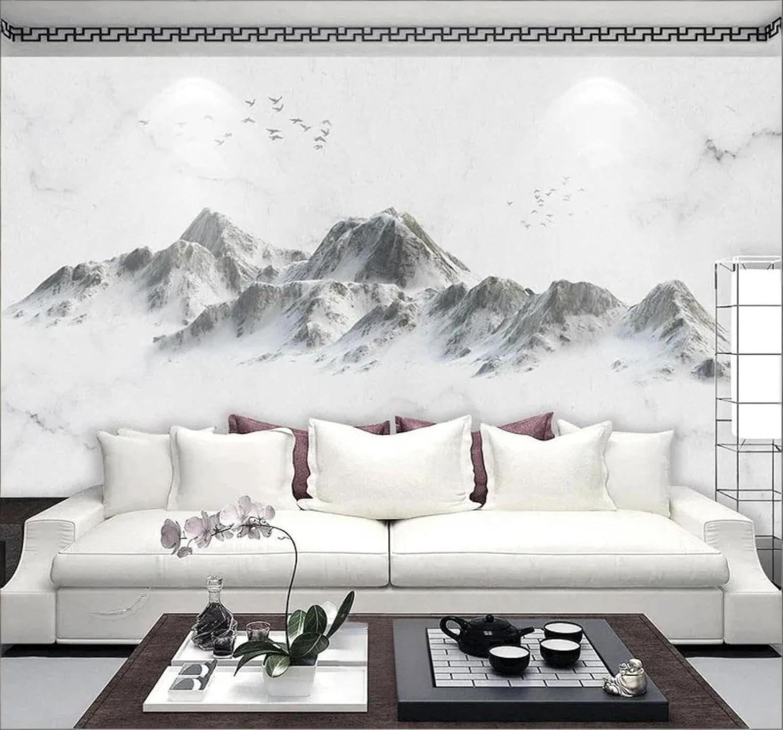 XLMING Three Dimensional Black and White Snow Capped Mountains Birds in Flight Landscape 3D Wallpaper Luxury Home Dining Decor Paste Sofa Living Room The Wall for Bedroom Mural-250cm×170cm