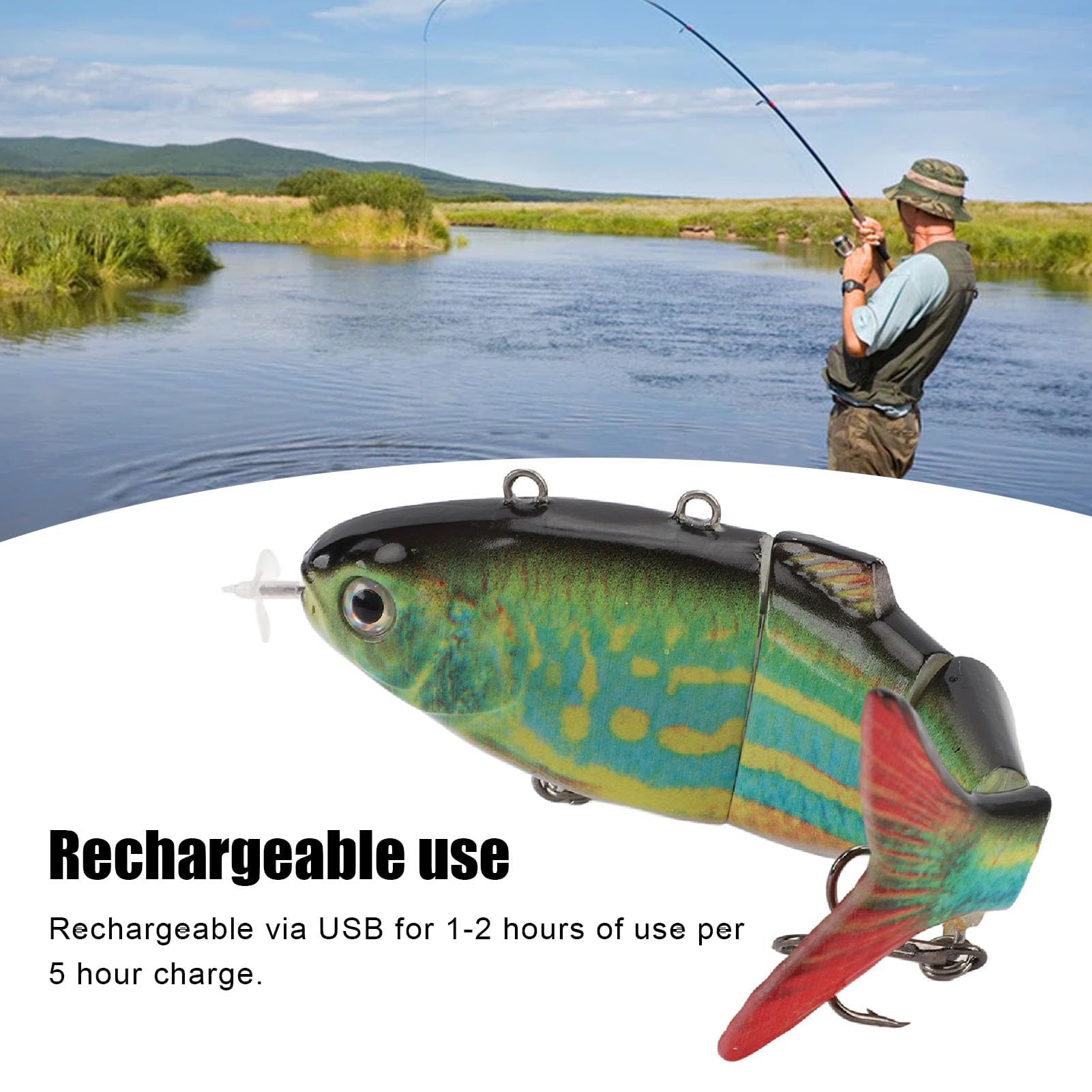 Appât de Pêche électrique articulé, Leurre de Pêche Robotique avec LED, Rechargeable par USB, adapté aux Environnements d'eau Douce