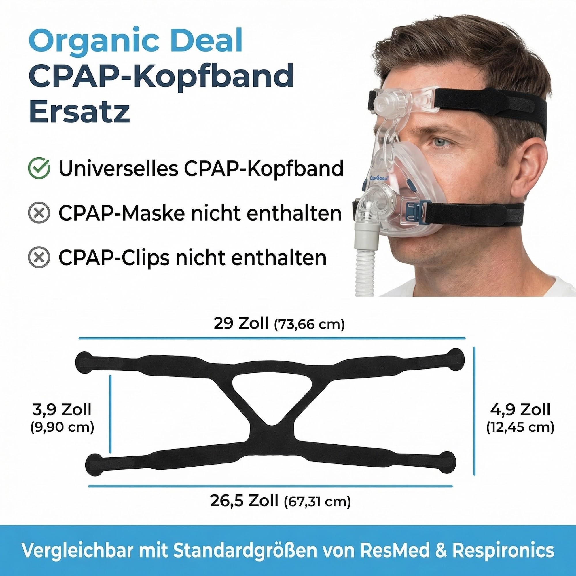 Universelles CPAP-Kopfband im 2er-Pack – Ersatz für Philips Respironics Kopfband und ResMed CPAP-Zubehör – Kopfband für CPAP-Maske (CPAP Maske, Clips nicht inkl.)