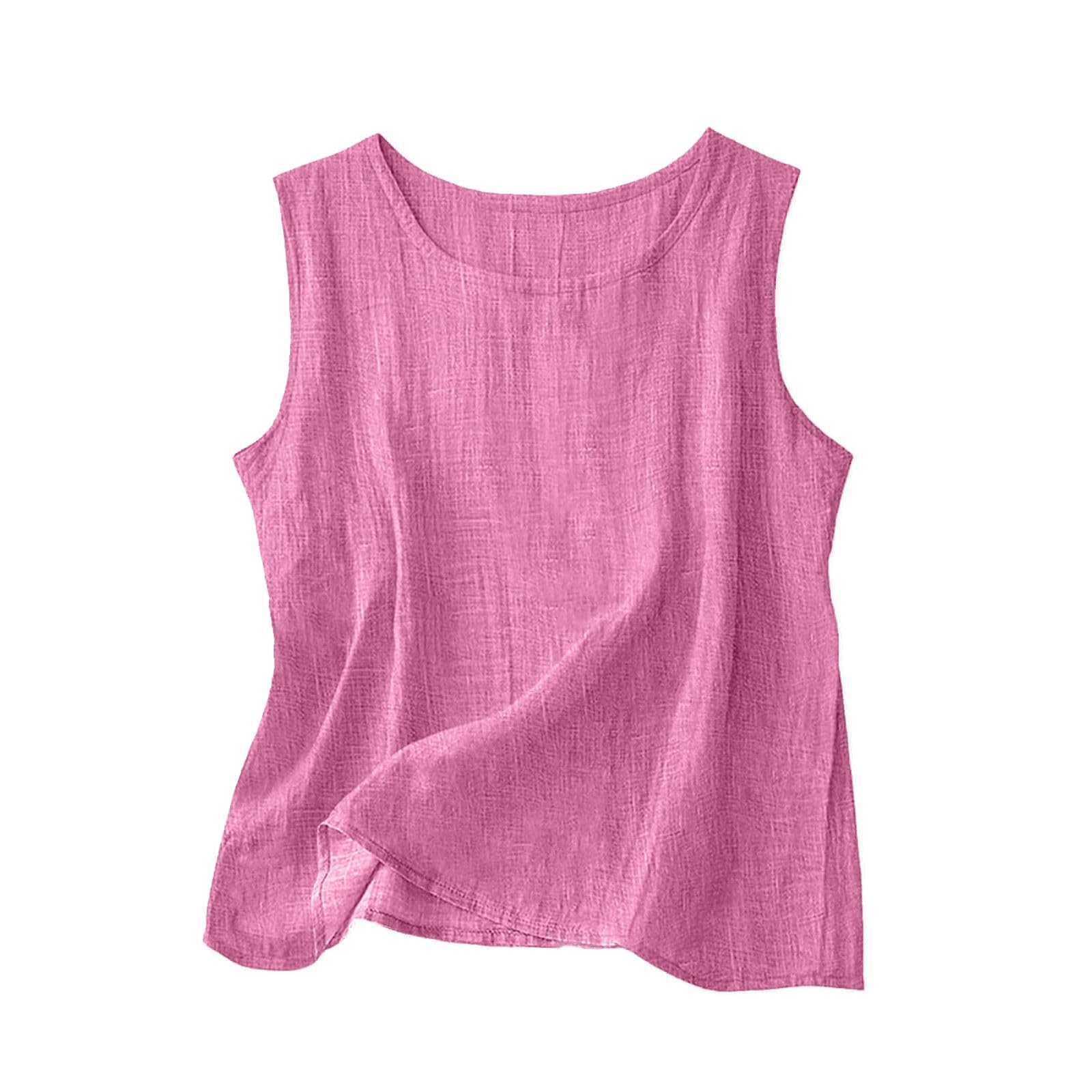 Camiseta de lino para mujer, de verano, cuello redondo, estilo bohemio, informal, ligera, de verano, sin mangas, muselina, blusa, de algodón, con tirantes, holgada, para playa, ropa de playa, camiseta