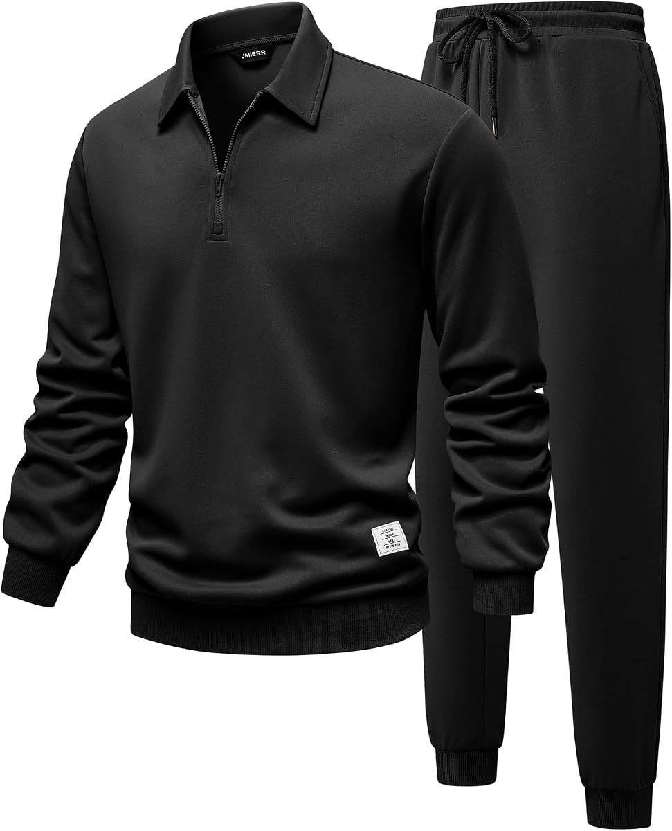 JMIERR Trajes de chándal para hombre de 2 piezas con cremallera de un cuarto de polo, chándal y pantalones deportivos