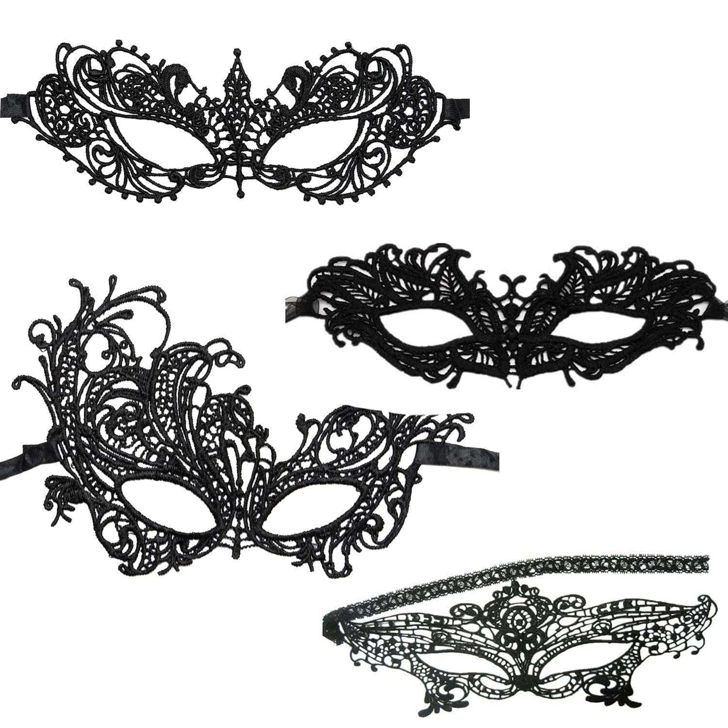 4Pcs Sexy Masquerade Masks, Lady Girl Lace Eye Mask Mascarade Ball Masks Black Lace Masquerade Mask Half Face Venetian Lace Mask for Women Elegant Prom Halloween Masquerade Party