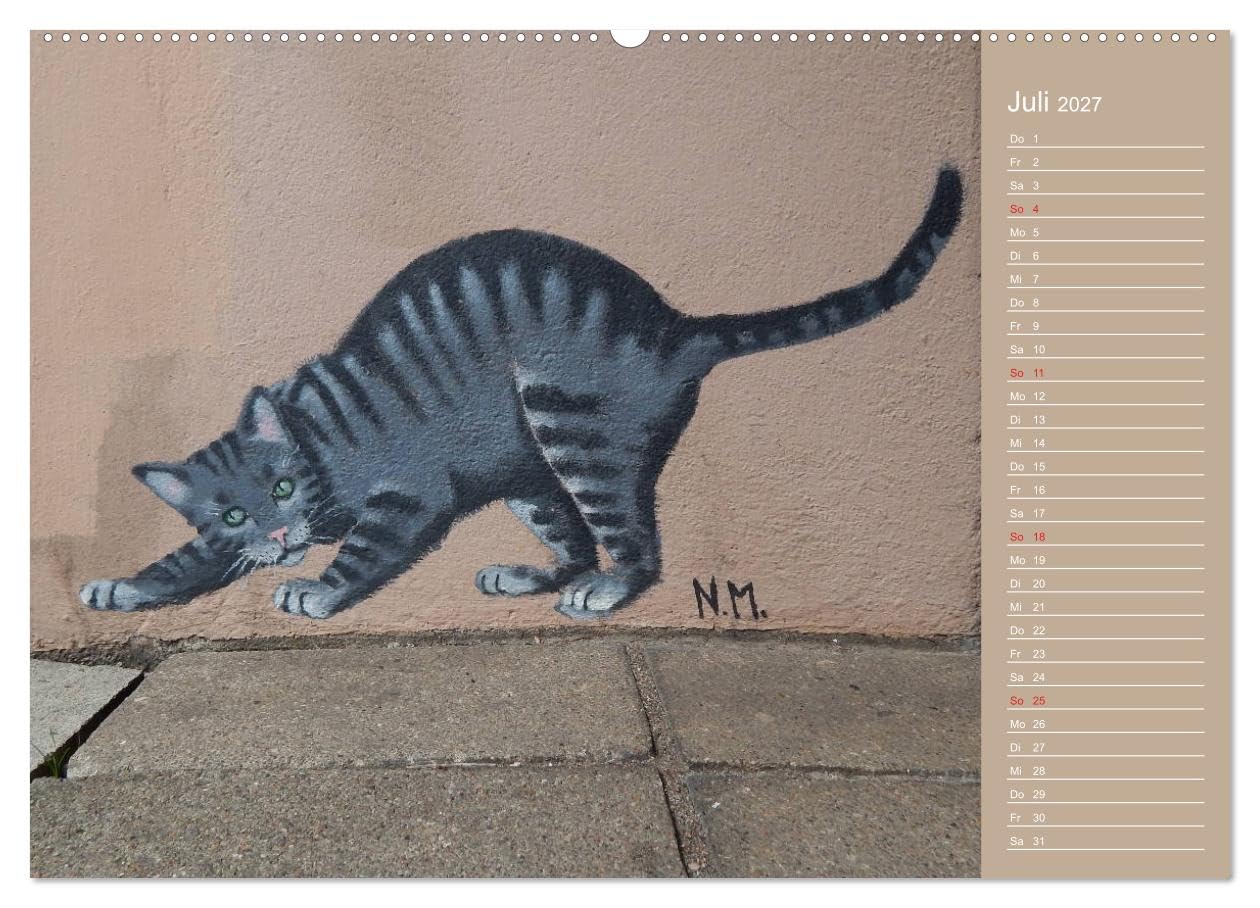 CALVENDO - Flensburger Katzen (hochwertiger Premium Wandkalender 2027 DIN A2 quer), Kunstdruck in Hochglanz: Flensburger Katzen - Streetart