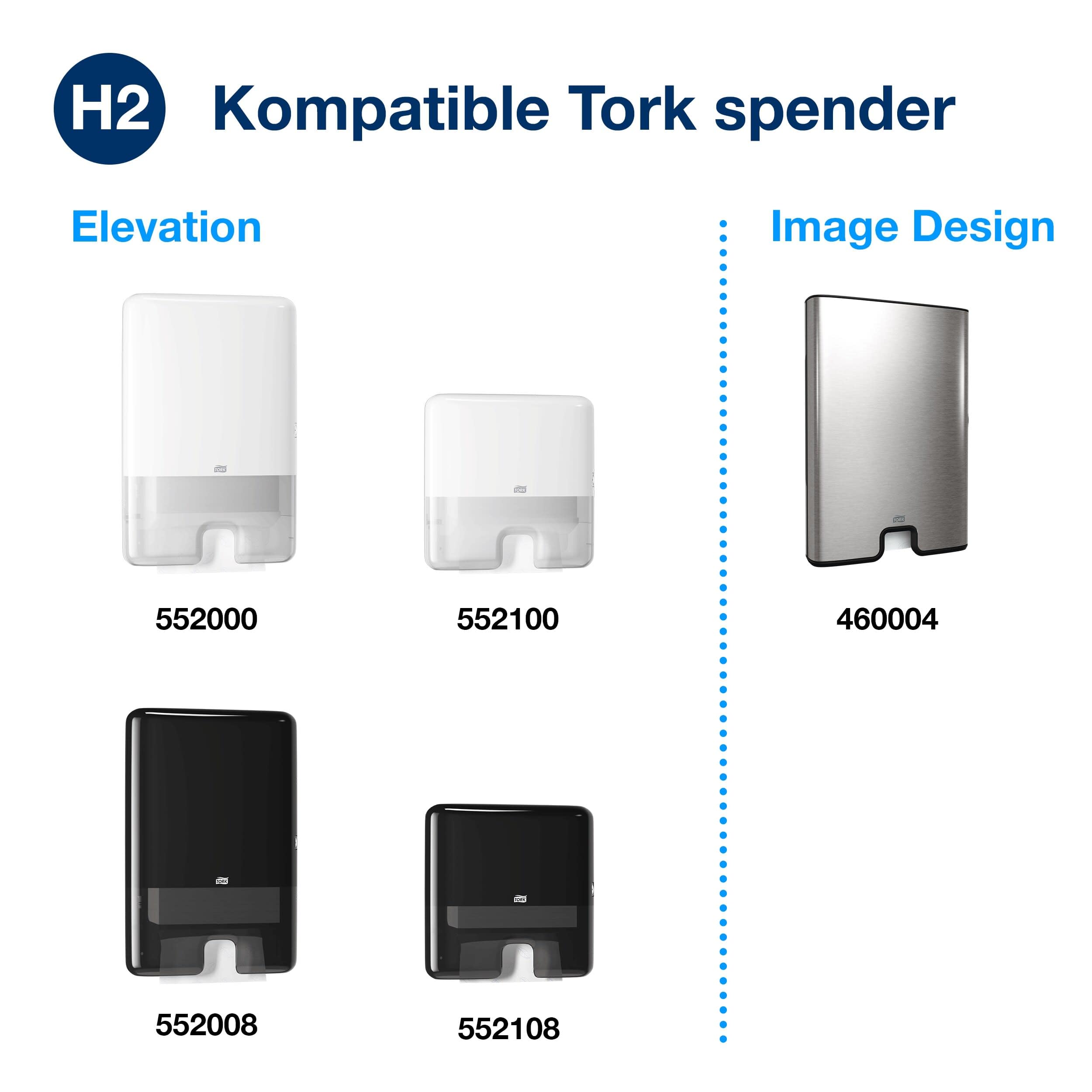 Tork Xpress : essuie-mains en papier souple compressé Multifold, blanc H2, gamme Premium, 2 épaisseurs, pliage en Z, absorbants, 12 x 225 essuie-mains, 100889